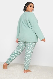 Yours Curve Green Animal Print Heart Borg Fleece Lounge Set - Image 2 of 5