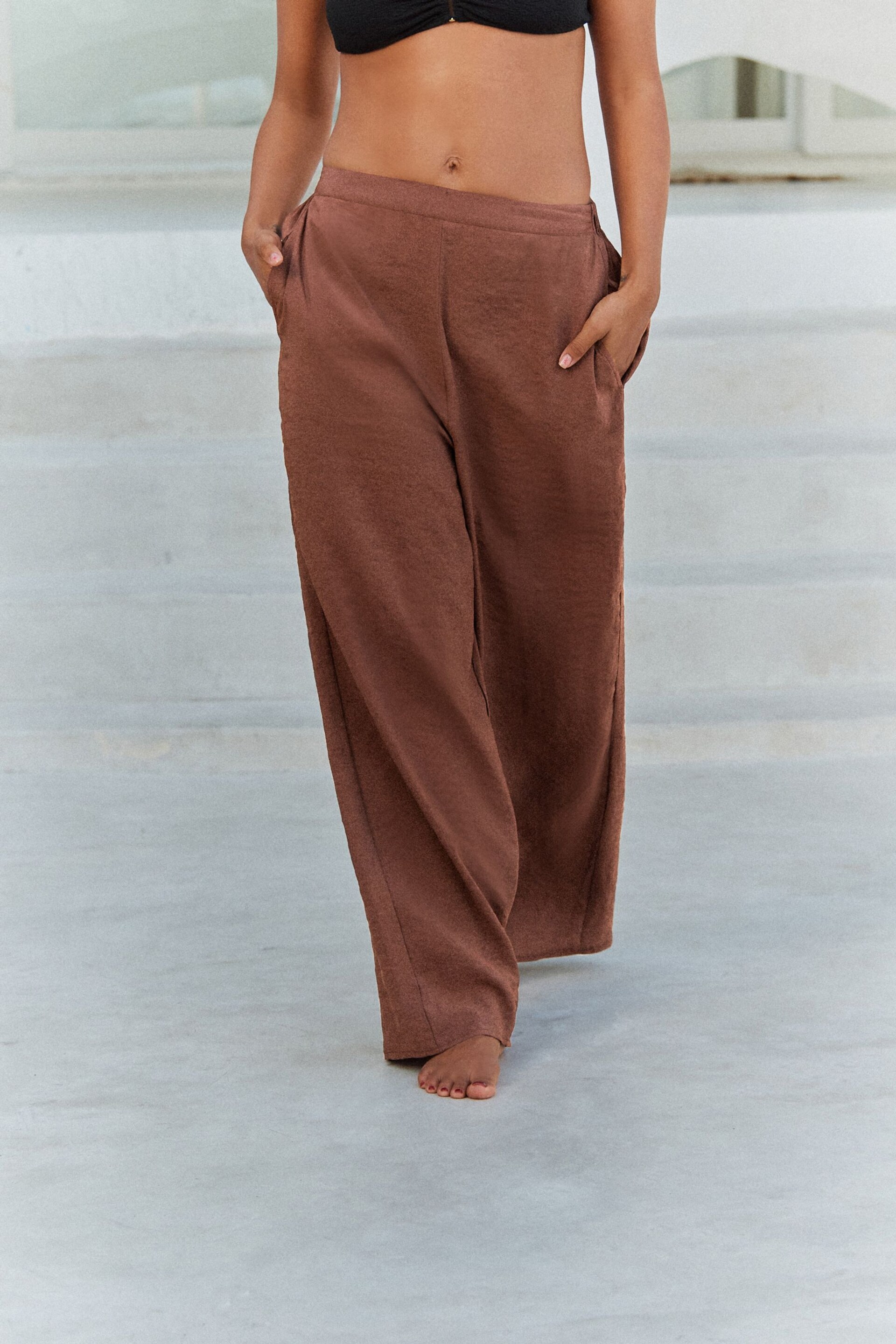 Chocolate Brown Rochelle Humes Coord Pull-Ons Wide Leg Trousers - Image 5 of 8