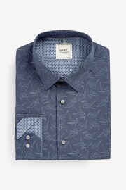 Navy Blue Origami Bird Printed Trimmed Shirt - Image 6 of 8