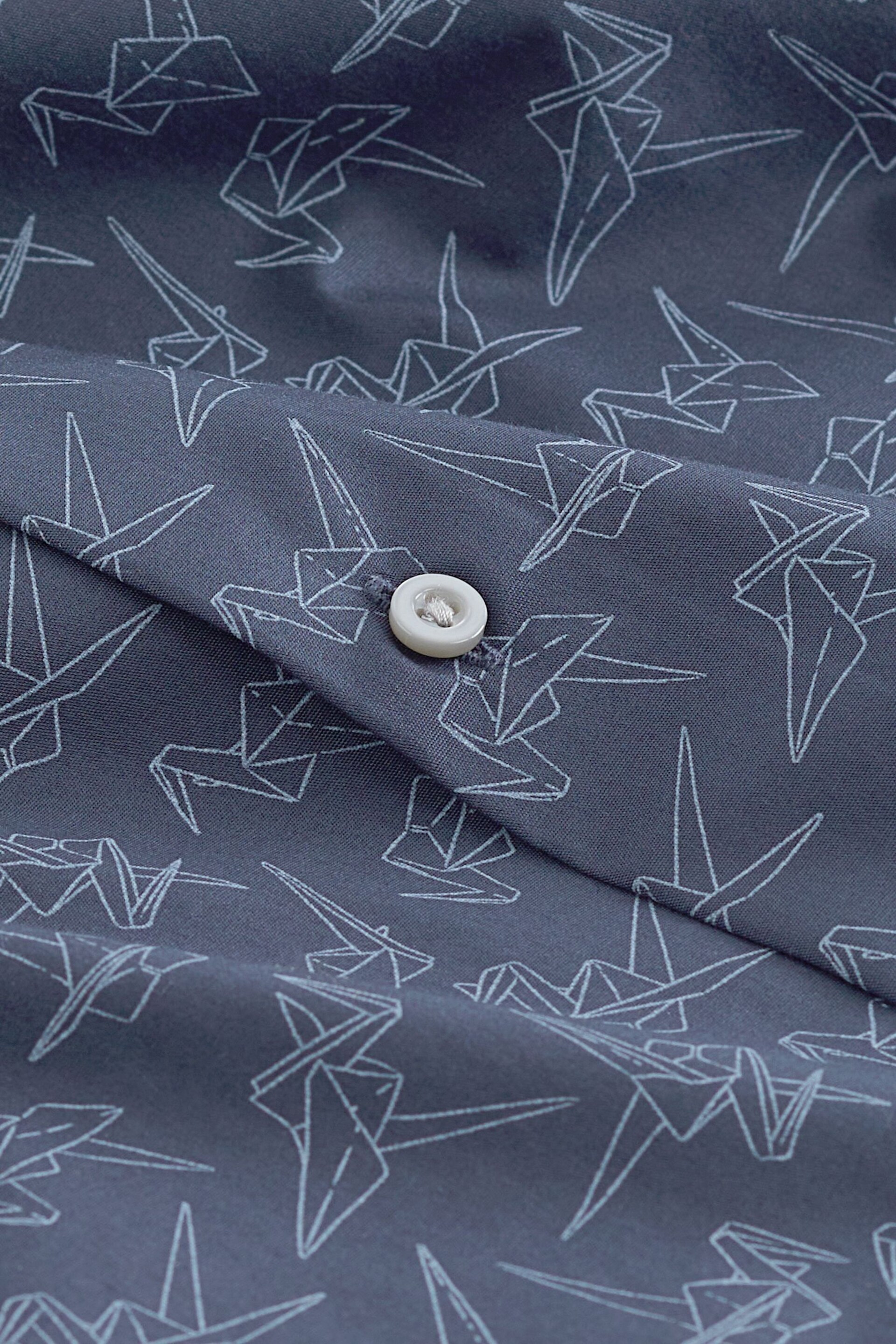 Navy Blue Origami Bird Printed Trimmed Shirt - Image 8 of 8