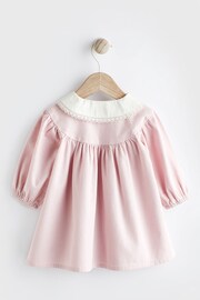 Pink 2 Piece Embroidered Baby Dress and Tights Set (0mths-2yrs) - Image 4 of 8