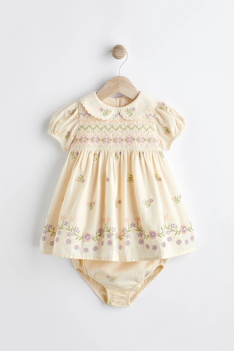 Ivory 2 Piece Embroidered Baby Dress and Knicker Set (0mths-2yrs) - Image 1 of 9