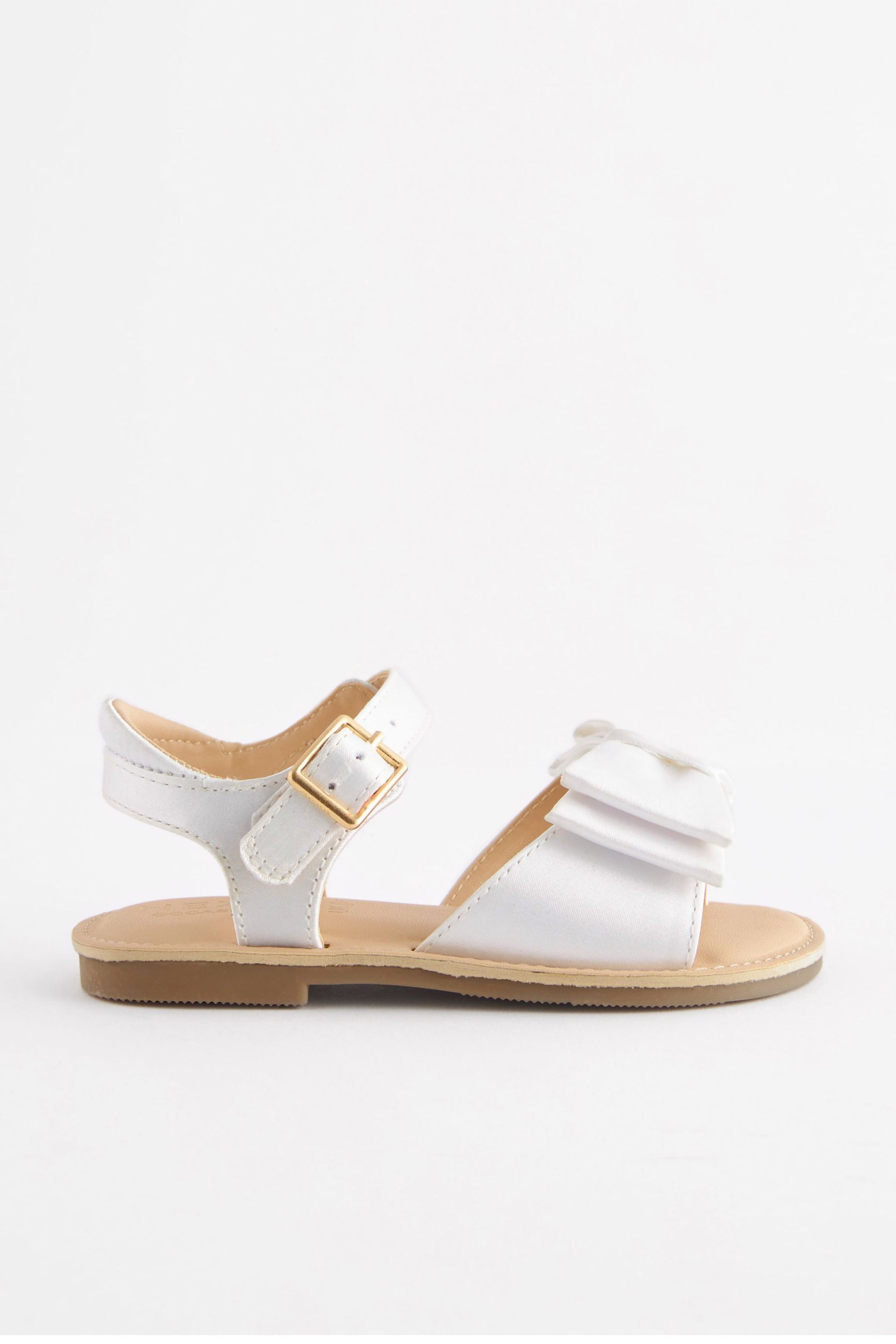 White Standard Fit (F) Satin Bridesmaid Bow Sandals - Image 2 of 6