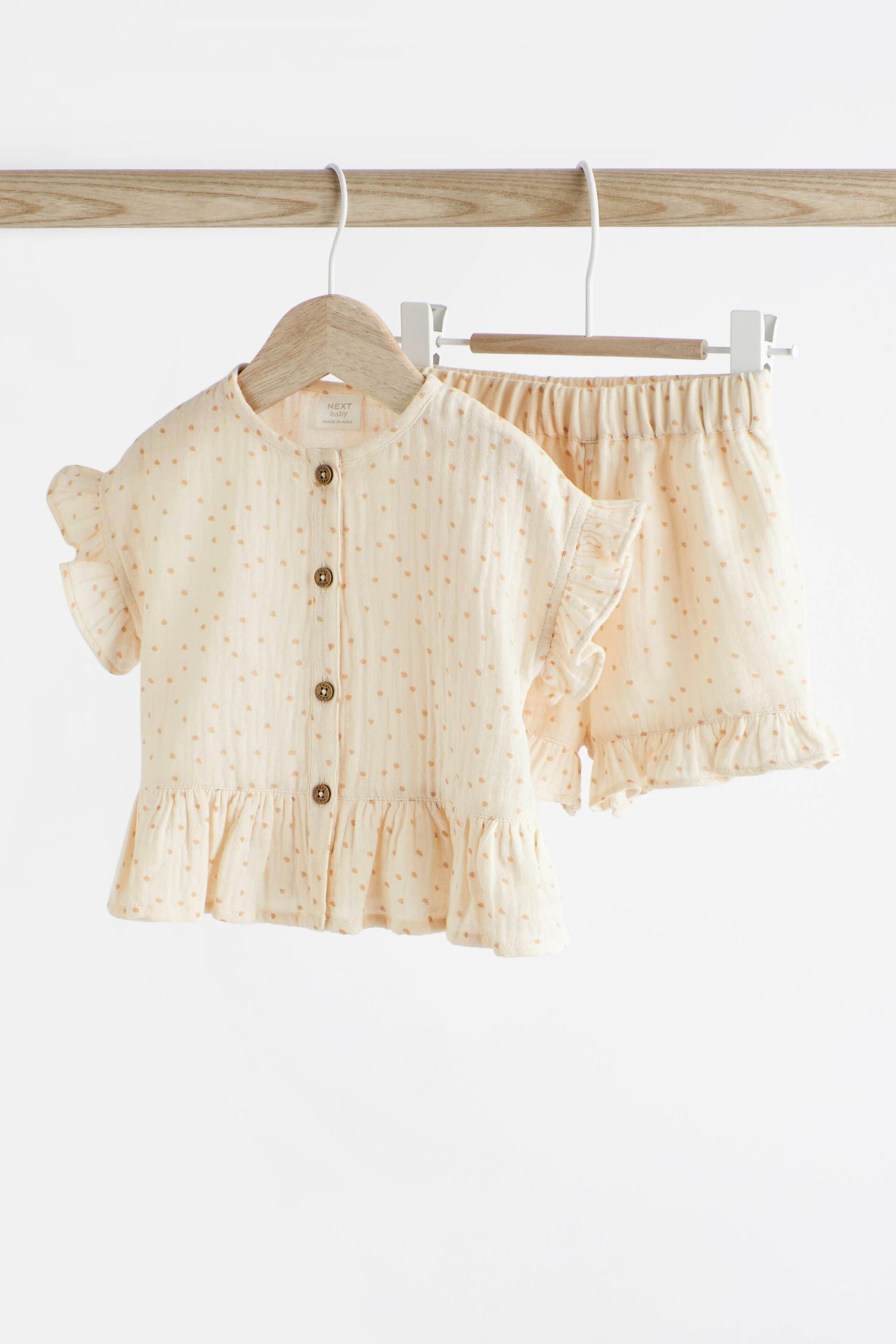 Beige 2 Piece Baby Short Sleeve Peplum Top & Shorts Set (0mths-3yrs) - Image 1 of 11