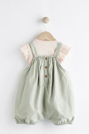 Green Embroidered Flowers Baby Short Sleeve Top and Dungarees Set (0mths-2yrs) - Image 3 of 8
