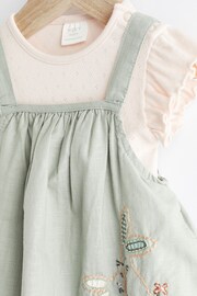 Green Embroidered Flowers Baby Short Sleeve Top and Dungarees Set (0mths-2yrs) - Image 4 of 8