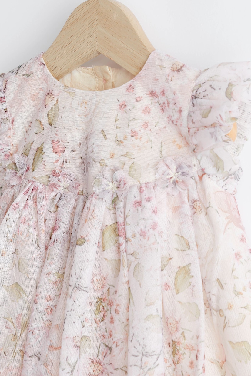 Pink Floral Baby Party Frill Sleeve Dress (0mths-2yrs) - Image 3 of 6