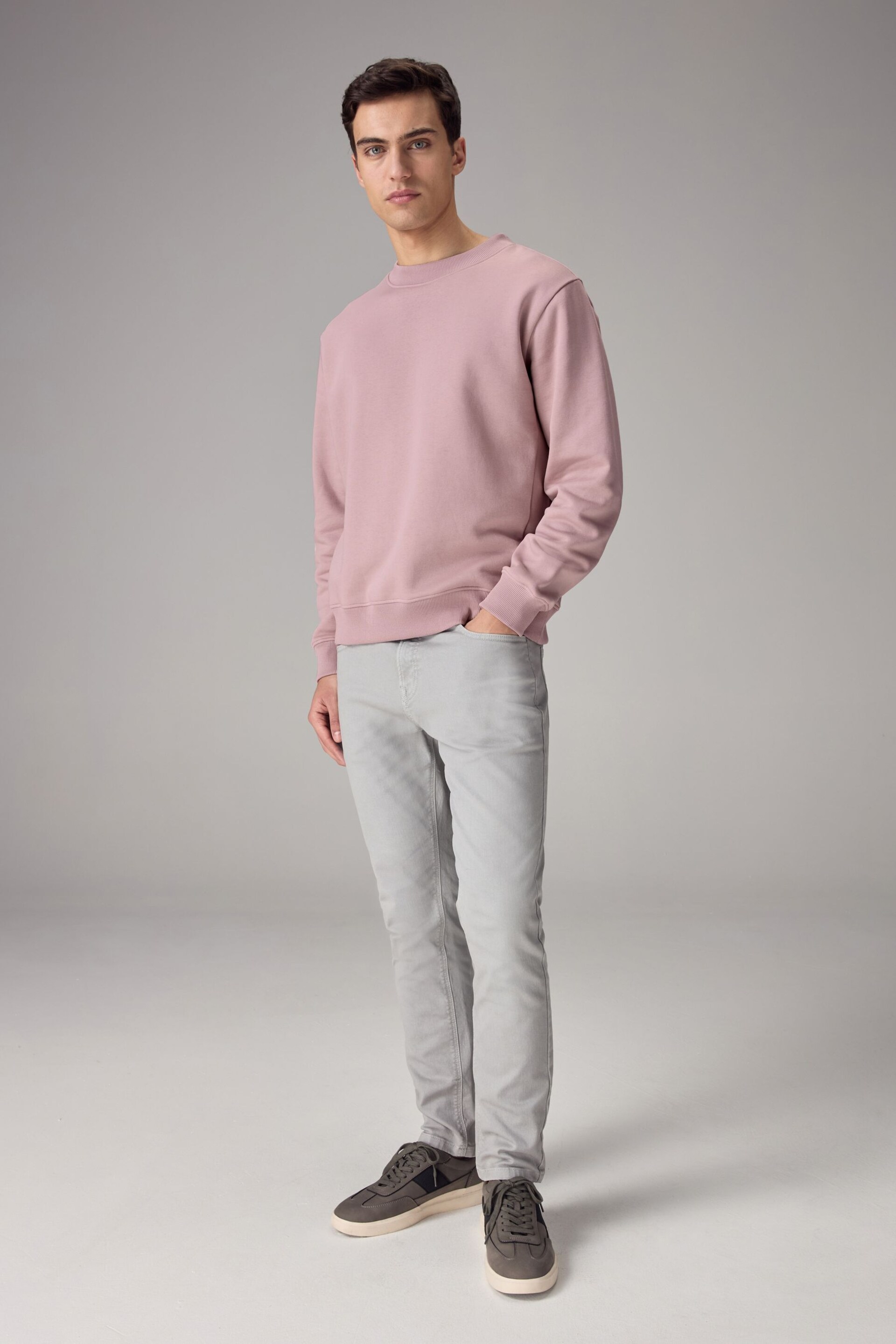 Light Pink Regular Fit Jersey Cotton Rich Crew Sweatshirt - Image 2 of 7
