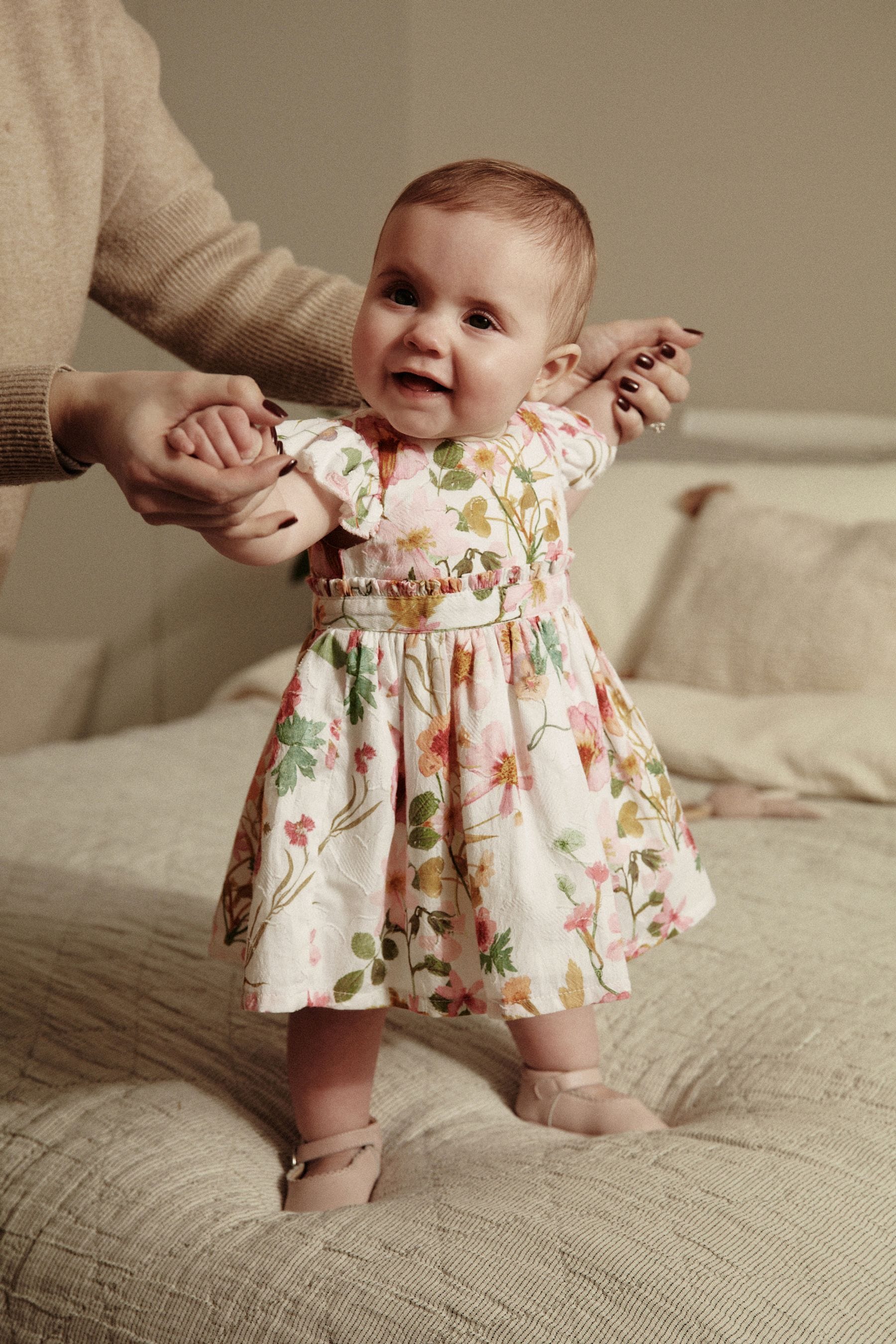 NEXT Pink White Floral Baby Prom Dress 0mths 2yrs 12 18 Mths
