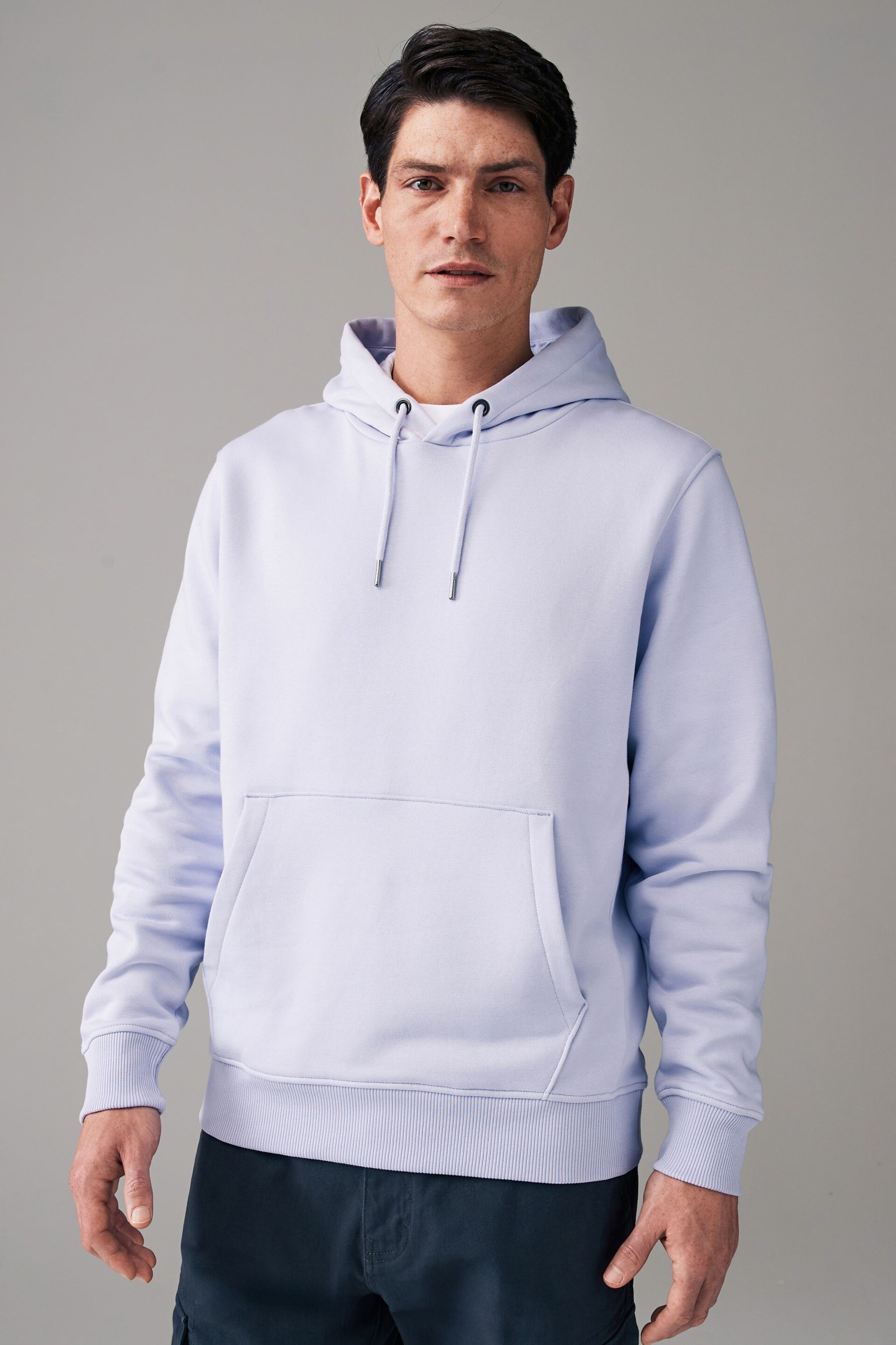 Lilac Purple Regular Fit Jersey Cotton Rich Overhead Hoodie - Image 1 of 8