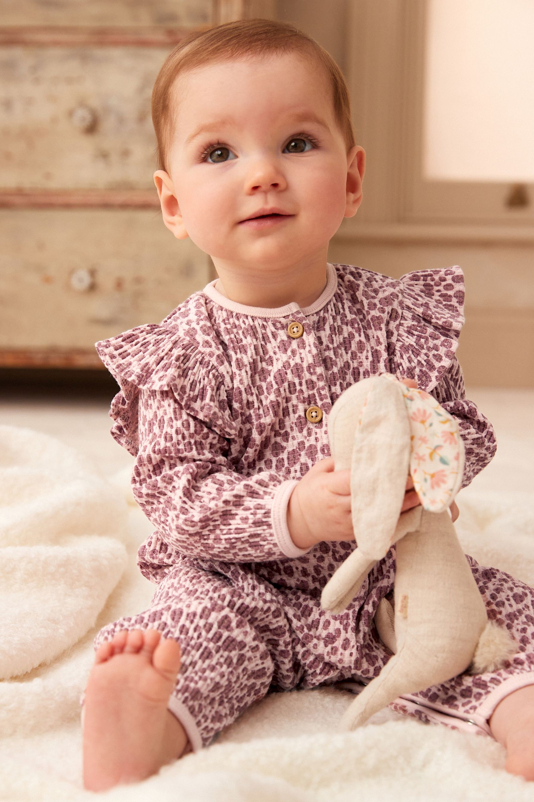 Buy White Purple Animal Print Waffle Baby Romper from Next Luxembourg