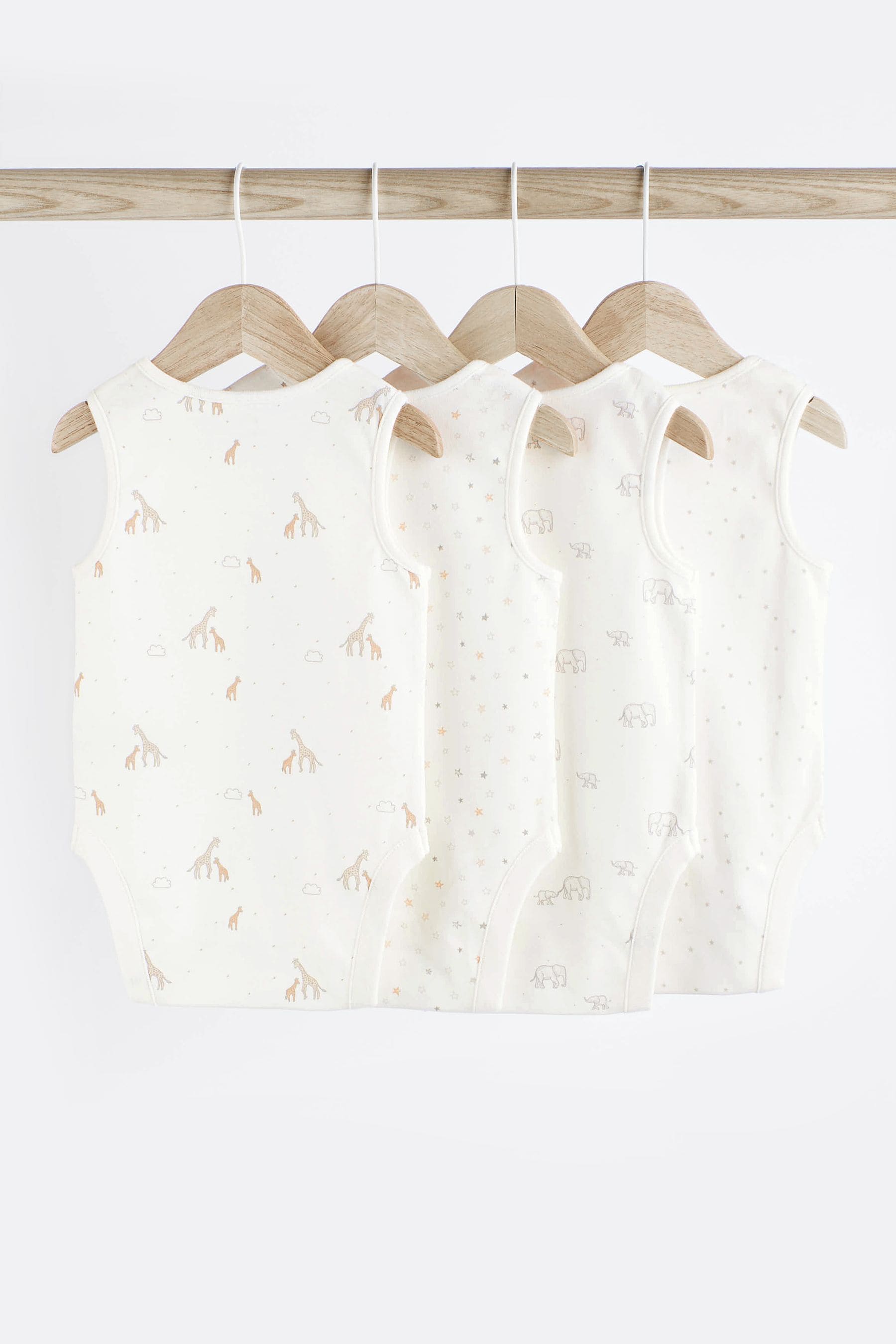 Buy Delicate White Animal 4 Pack 4 Pack Baby Vest Bodysuits from Next Hungary