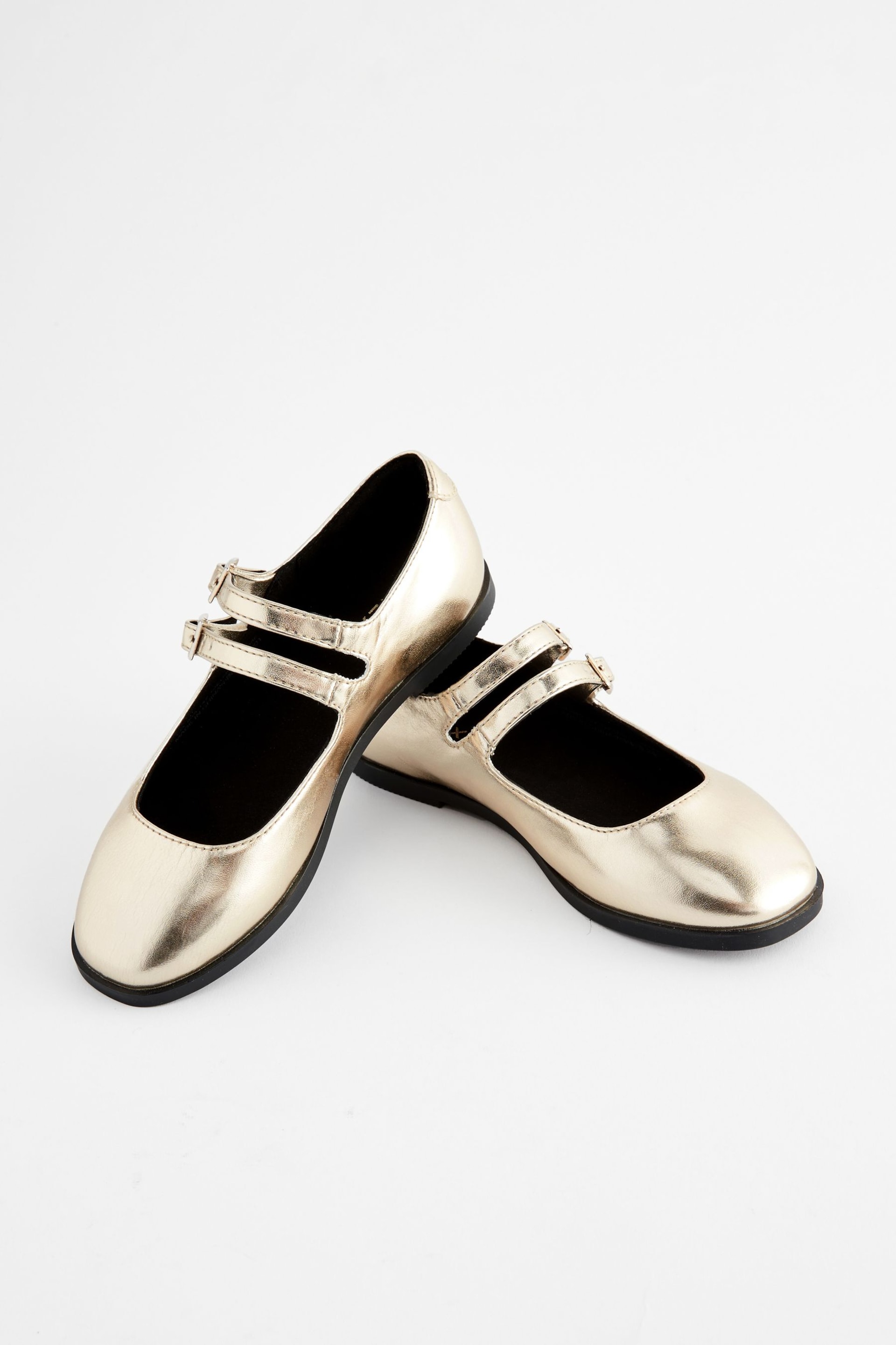 Gold Metallic Double Strap Mary Jane Shoes - Image 1 of 6