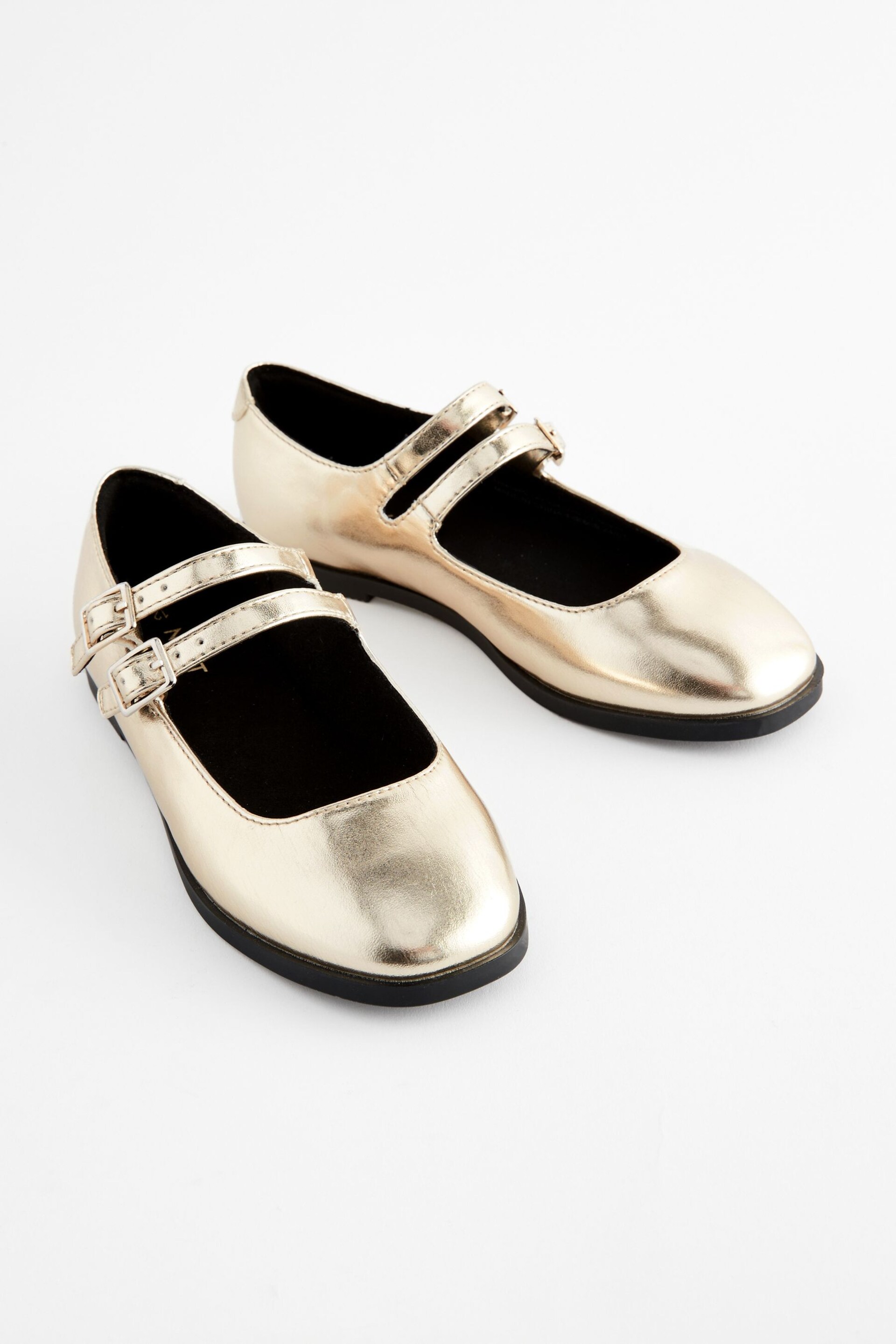 Gold Metallic Double Strap Mary Jane Shoes - Image 3 of 6