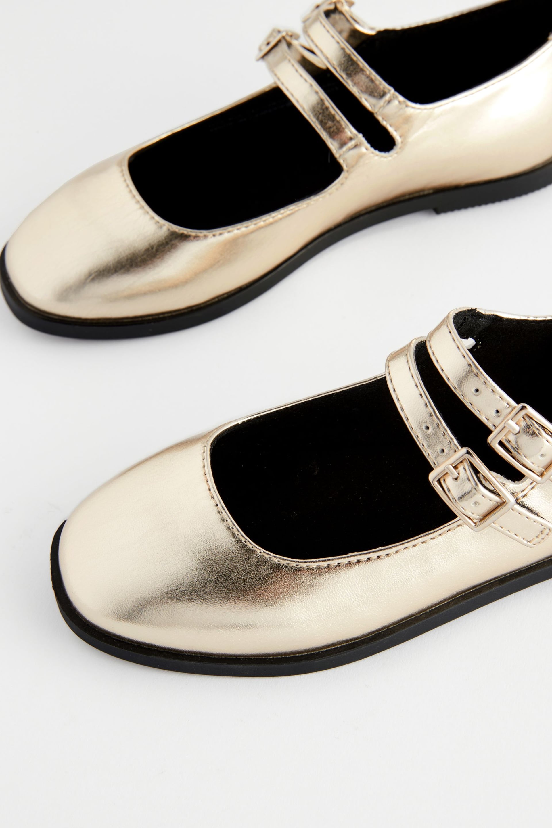 Gold Metallic Double Strap Mary Jane Shoes - Image 5 of 6