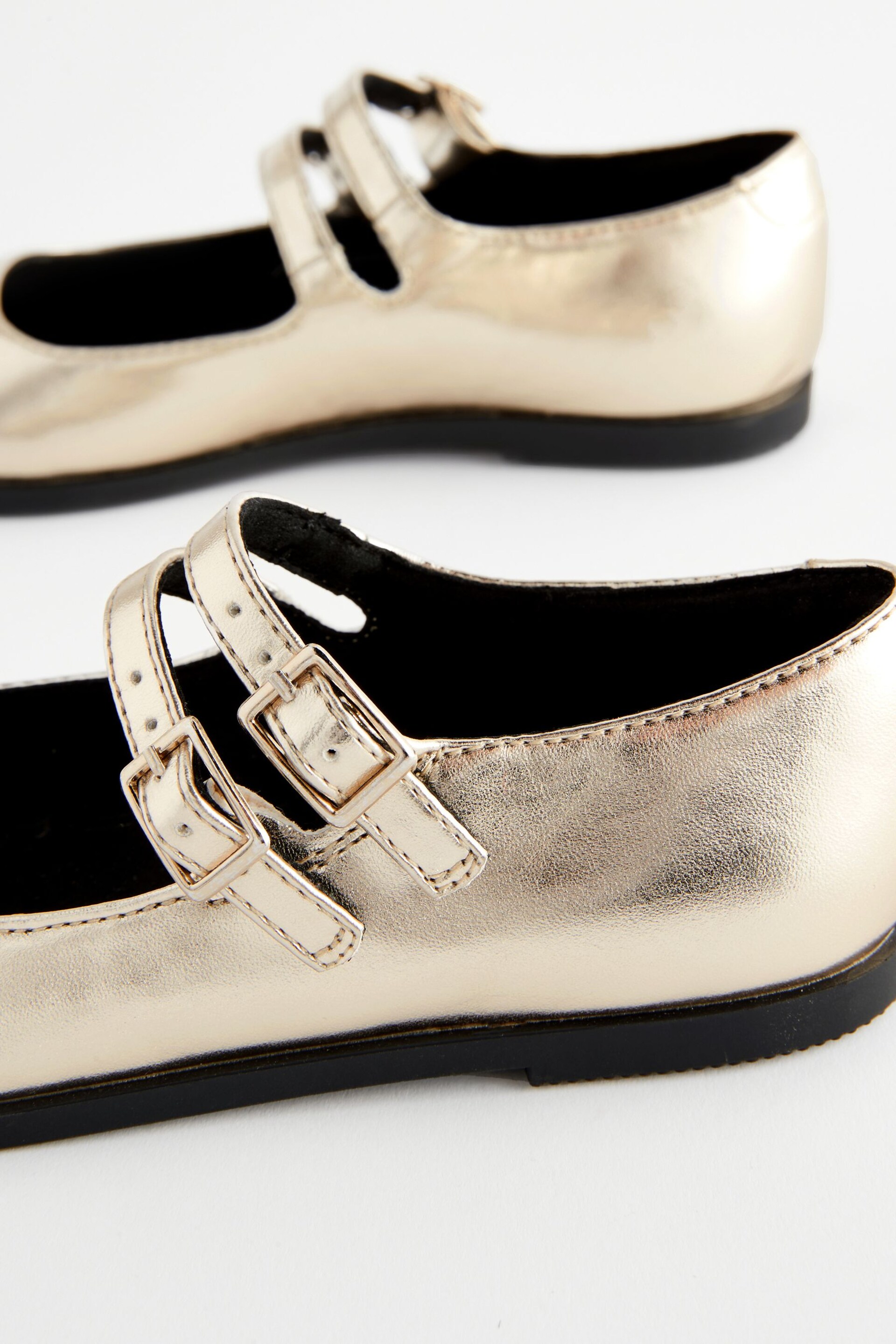 Gold Metallic Double Strap Mary Jane Shoes - Image 6 of 6