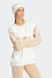 adidas White Sportswear Essentials 3-Stripes Oversized Fleece Sweatshirt - Image 4 of 7