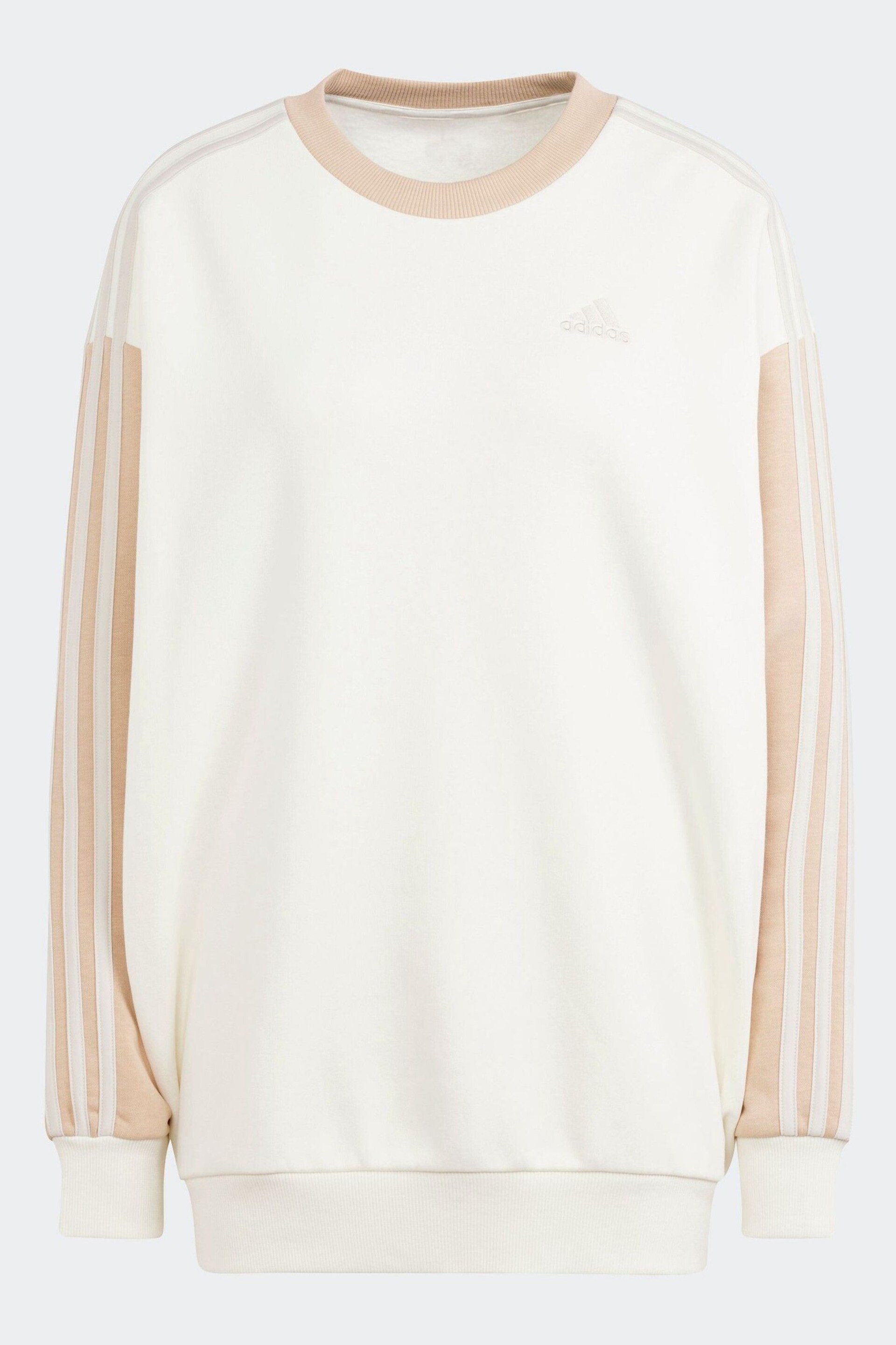 adidas White Sportswear Essentials 3-Stripes Oversized Fleece Sweatshirt - Image 7 of 7