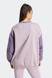 adidas Purple Sportswear Essentials 3-Stripes Oversized Fleece Sweatshirt - Image 3 of 7