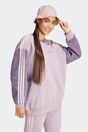 adidas Purple Sportswear Essentials 3-Stripes Oversized Fleece Sweatshirt - Image 4 of 7