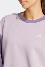 adidas Purple Sportswear Essentials 3-Stripes Oversized Fleece Sweatshirt - Image 5 of 7