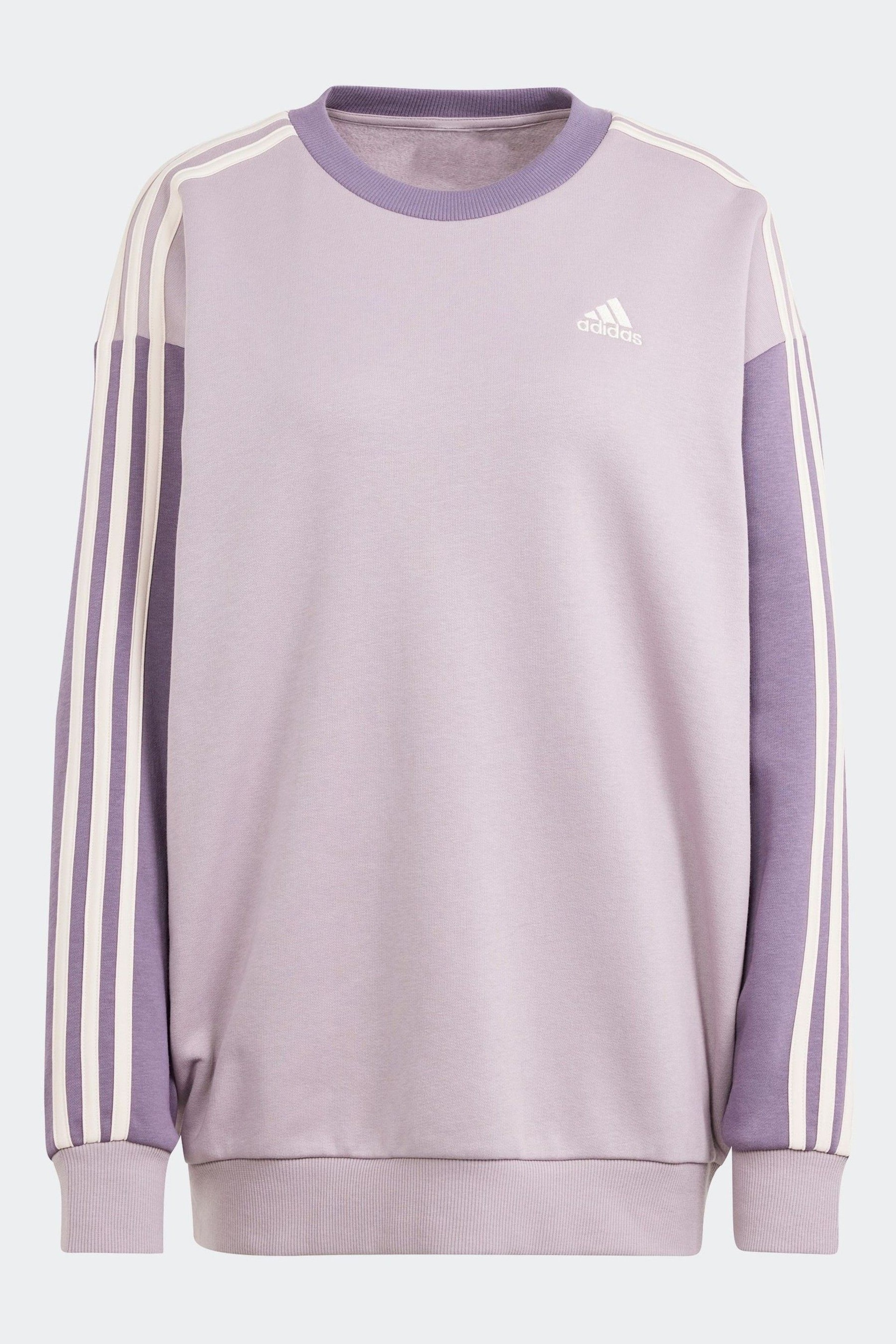 adidas Purple Sportswear Essentials 3-Stripes Oversized Fleece Sweatshirt - Image 7 of 7