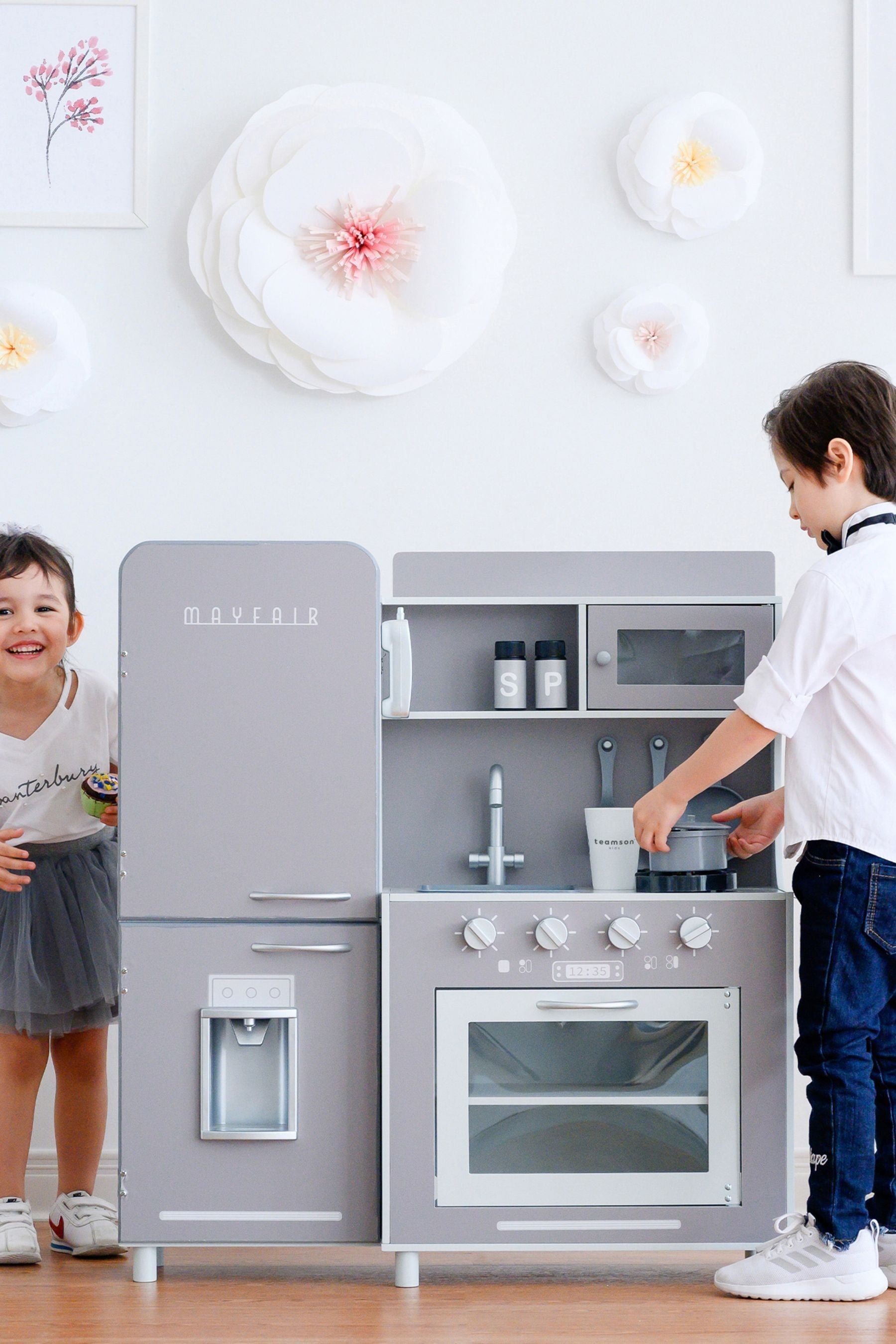 Grey play kitchen on sale