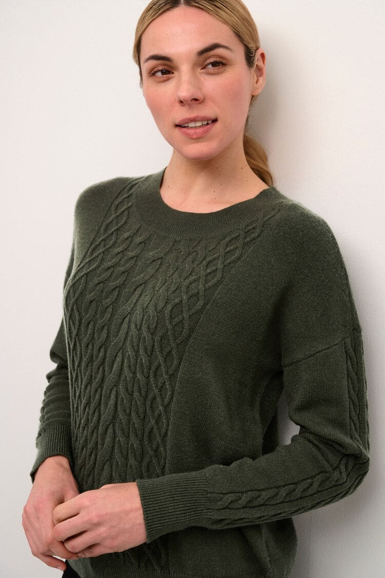 Cream Green Dela Cable Knit Long Sleeve Pullover Jumper - Image 2 of 4