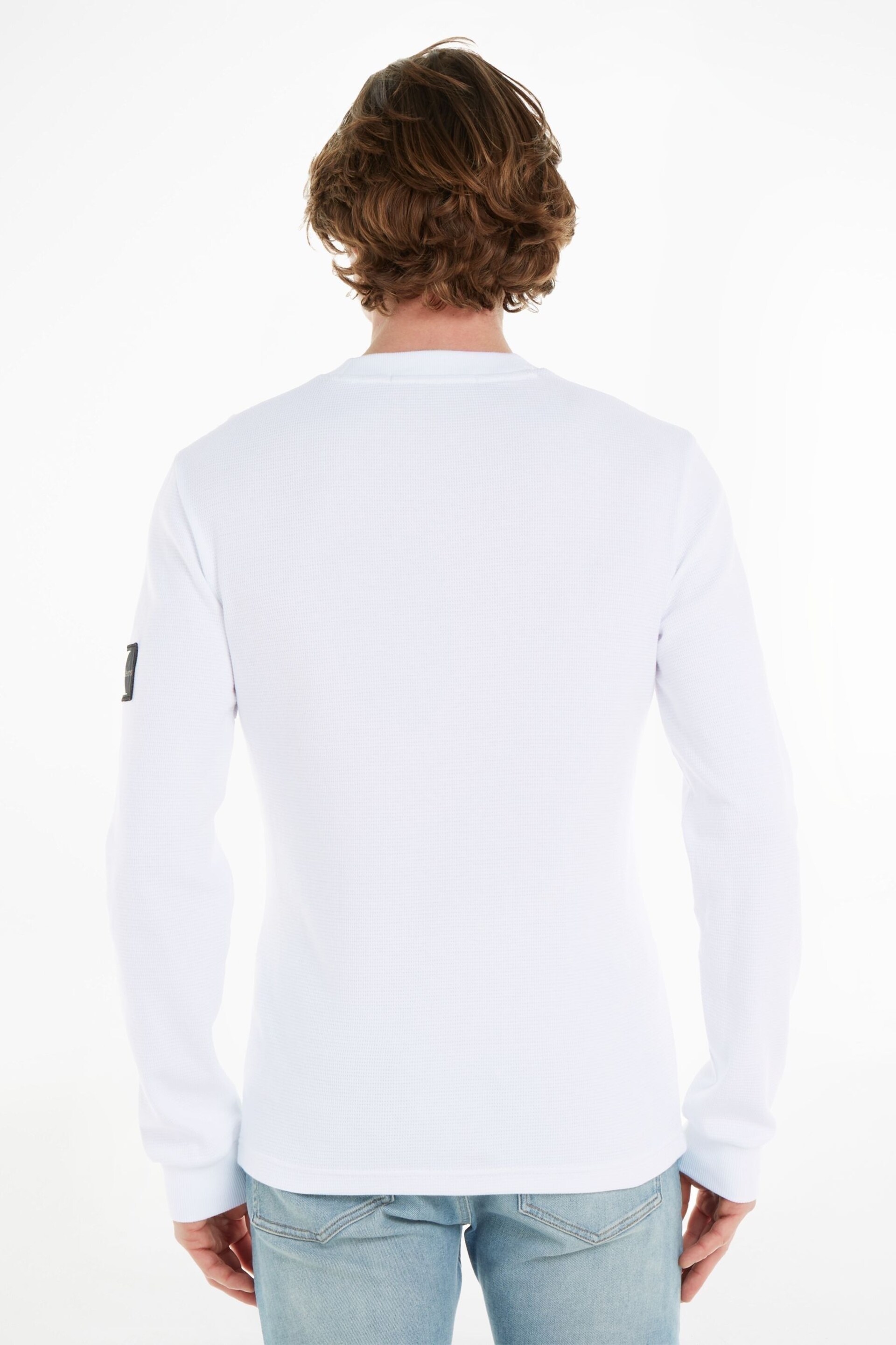 Calvin Klein Jeans Monogram Badge Waffle Long Sleeve White T-Shirt - Image 2 of 6