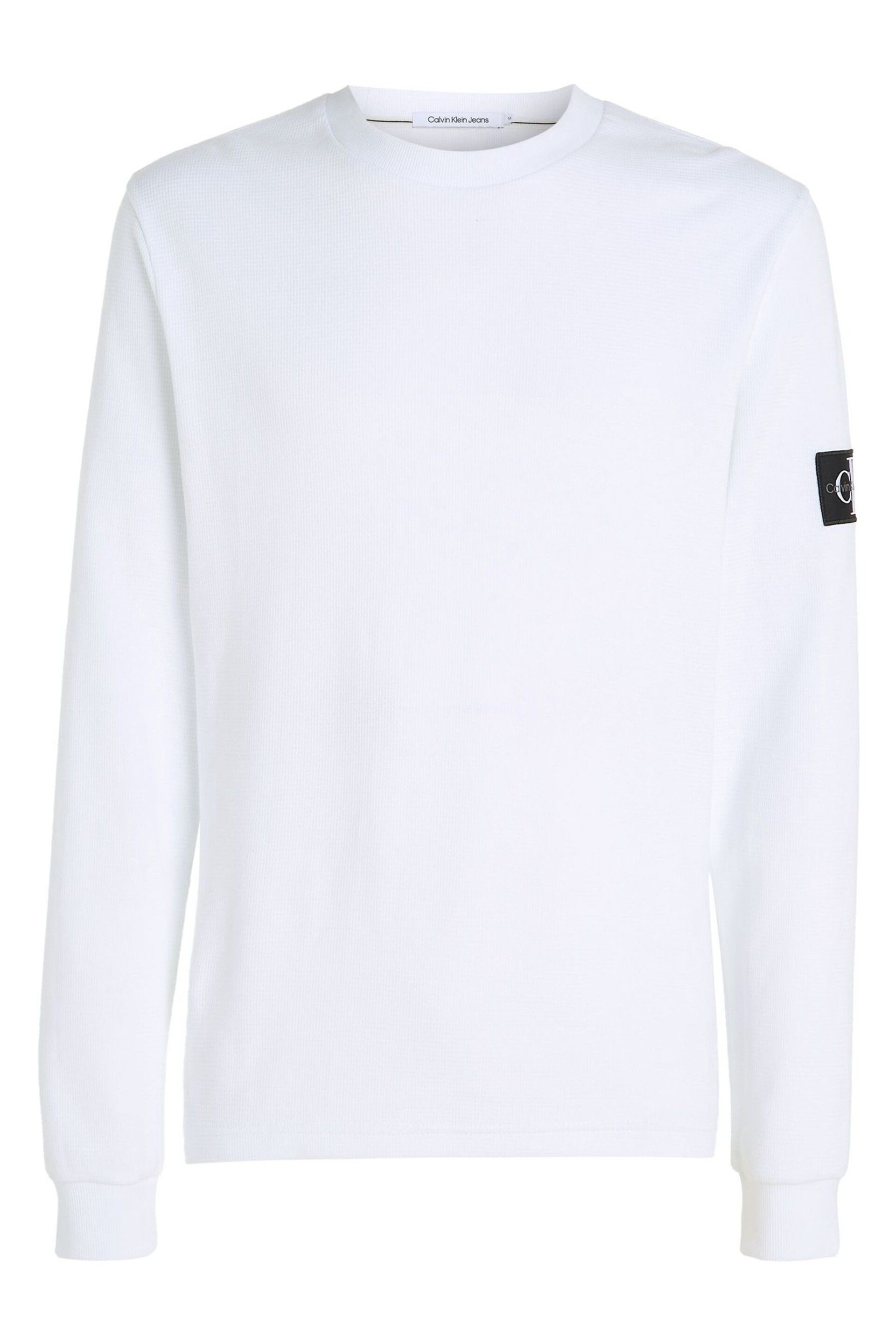 Calvin Klein Jeans Monogram Badge Waffle Long Sleeve White T-Shirt - Image 4 of 6