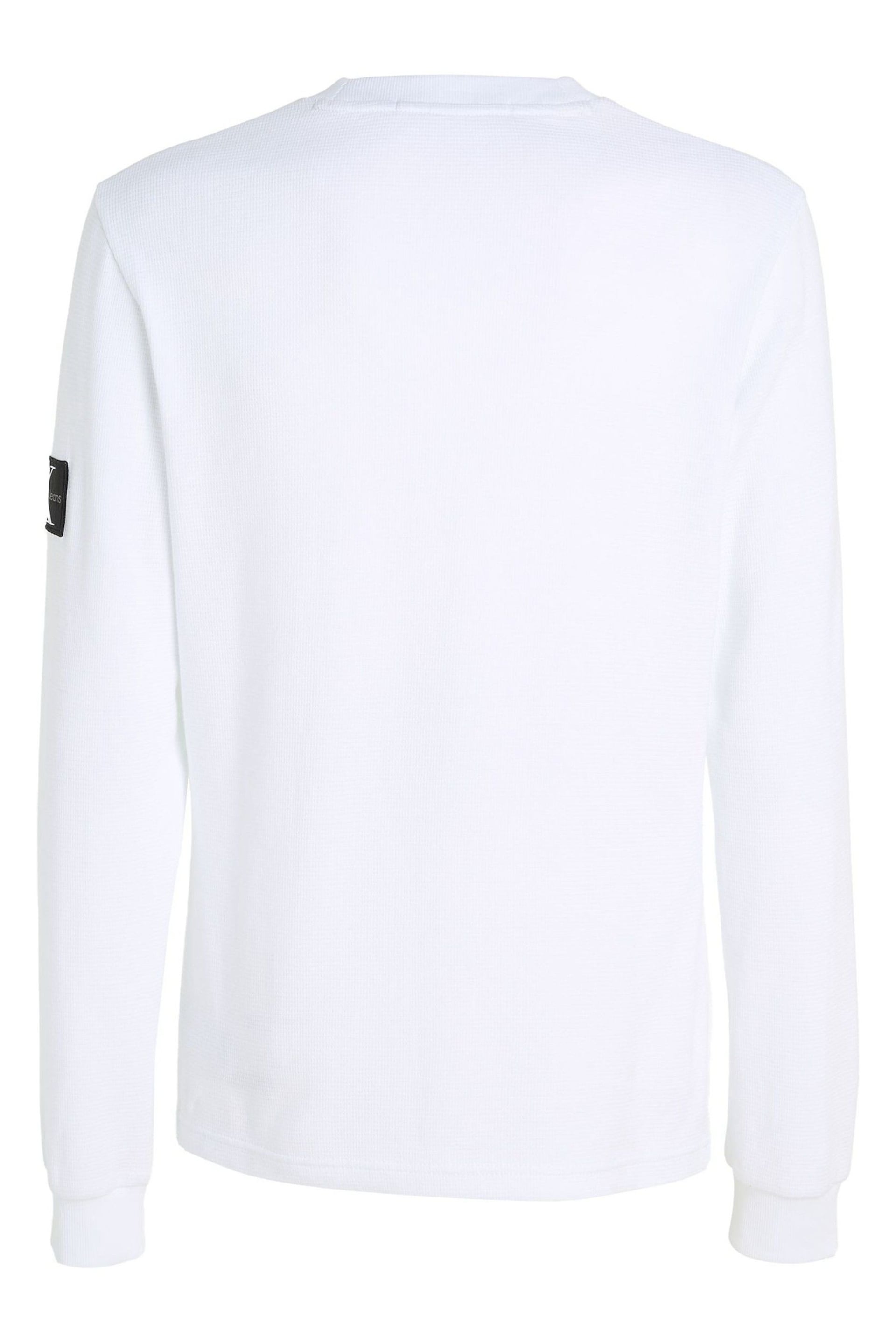 Calvin Klein Jeans Monogram Badge Waffle Long Sleeve White T-Shirt - Image 5 of 6