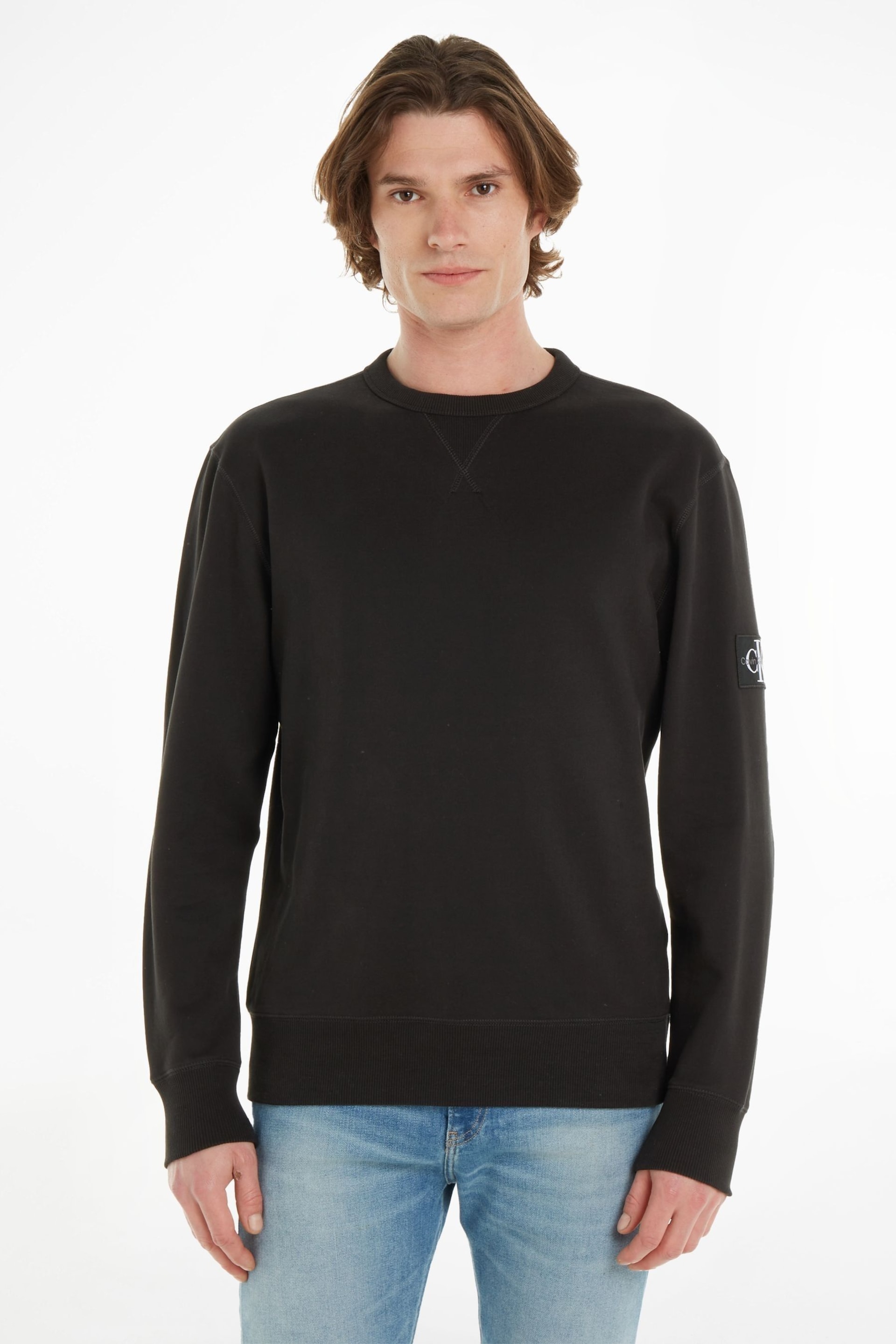 Calvin Klein Jeans Monogram Badge Logo Crew Neck Black Sweatshirt - Image 1 of 6