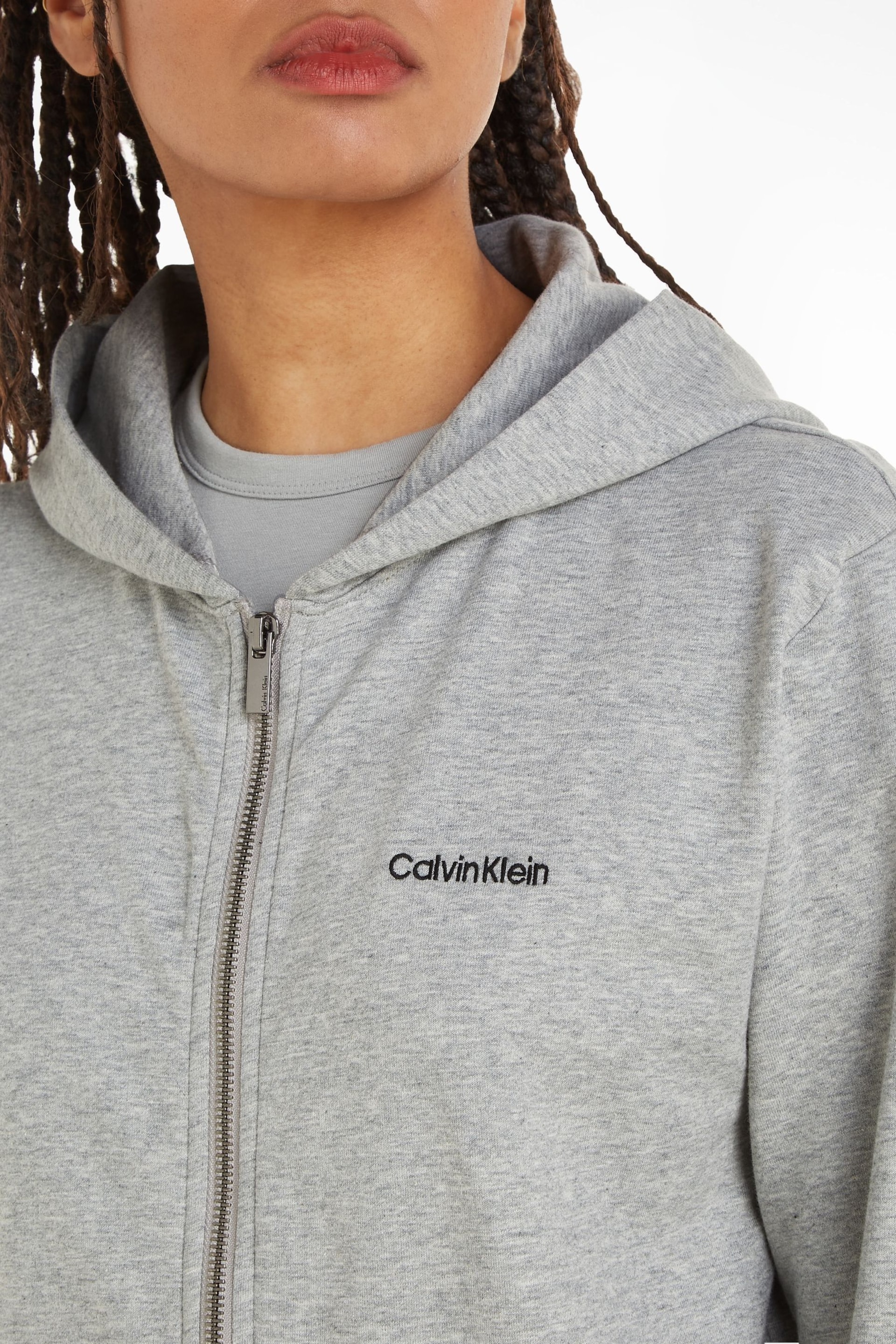 Calvin Klein Grey Modern Cotton Loungewear Full Zip Hoodie - Image 3 of 6
