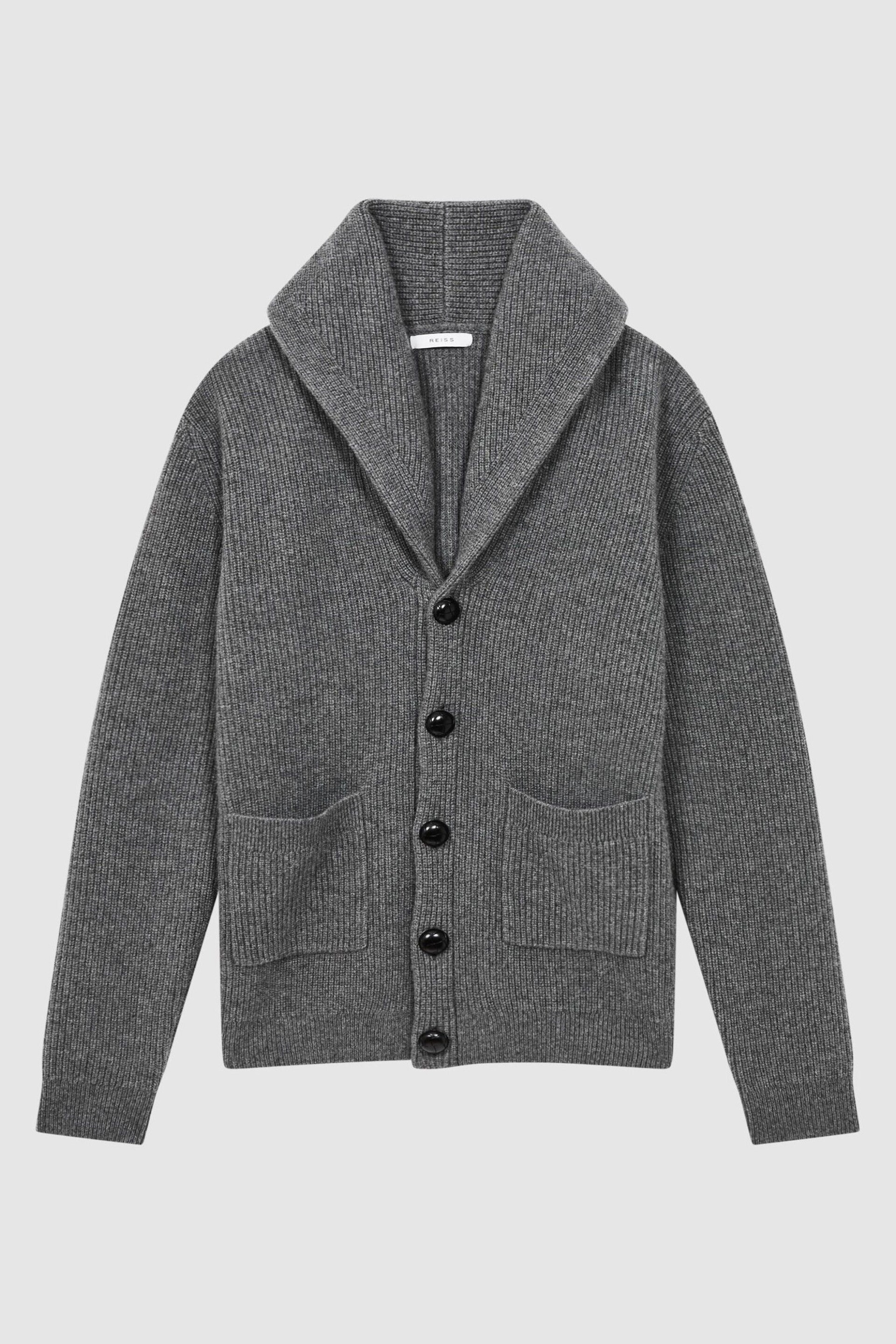 Reiss Charcoal Melange King Cashmere Button-Through Cardigan - Image 2 of 7