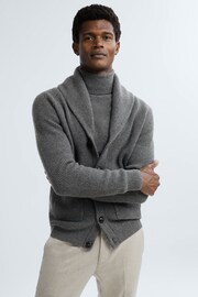 Reiss Charcoal Melange King Cashmere Button-Through Cardigan - Image 4 of 7