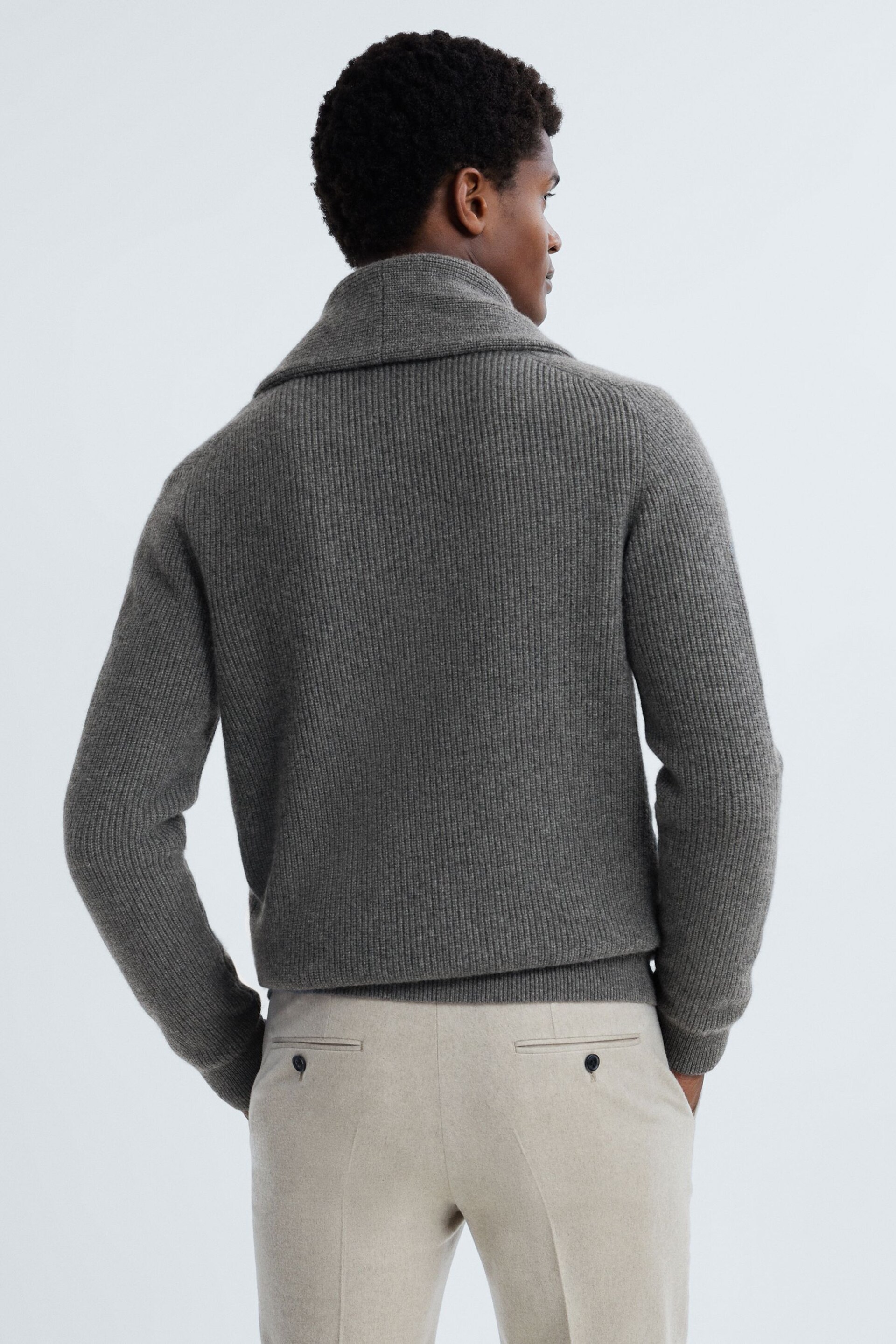 Reiss Charcoal Melange King Cashmere Button-Through Cardigan - Image 5 of 7