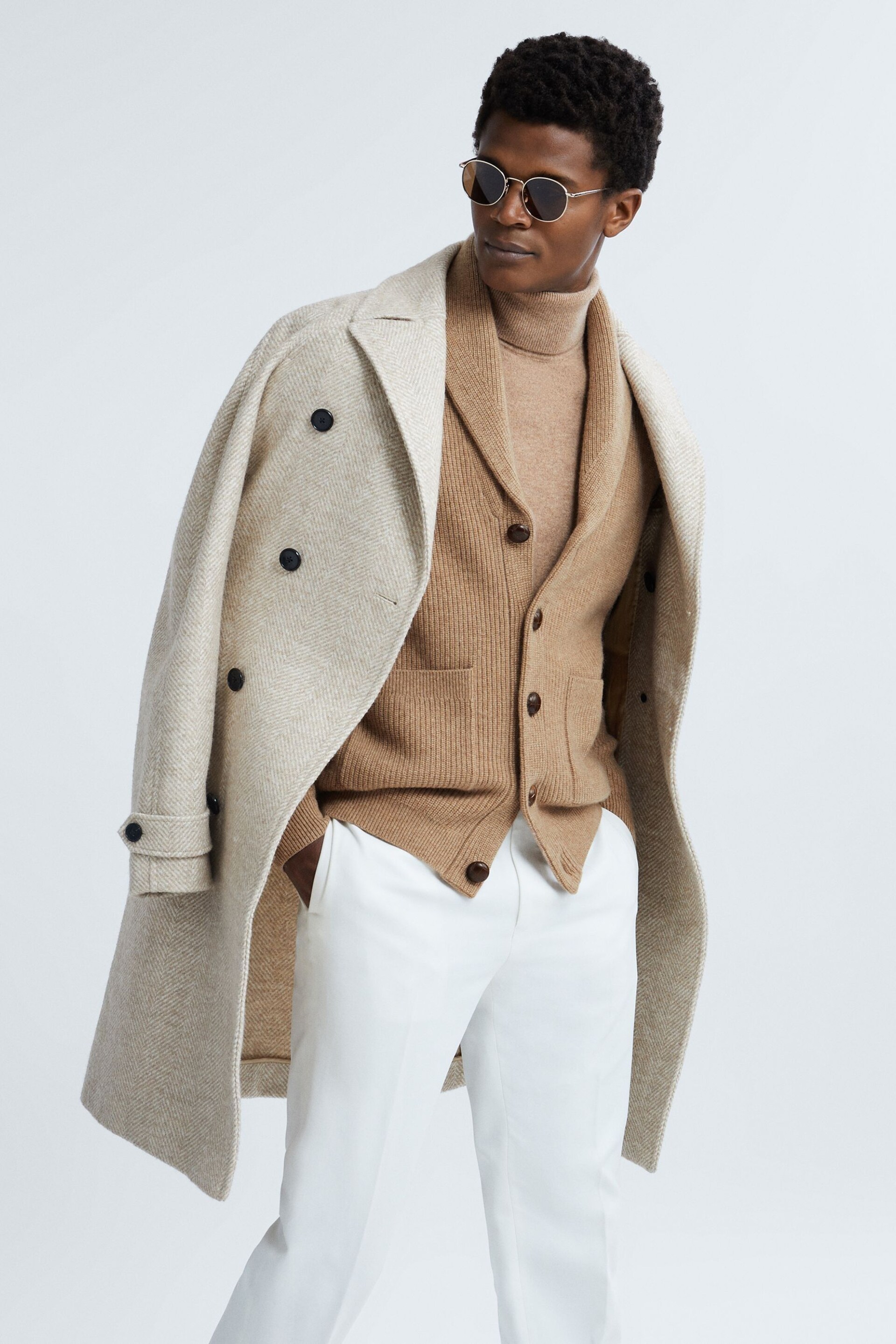 Reiss Camel King Cashmere Button-Through Cardigan - Image 1 of 7