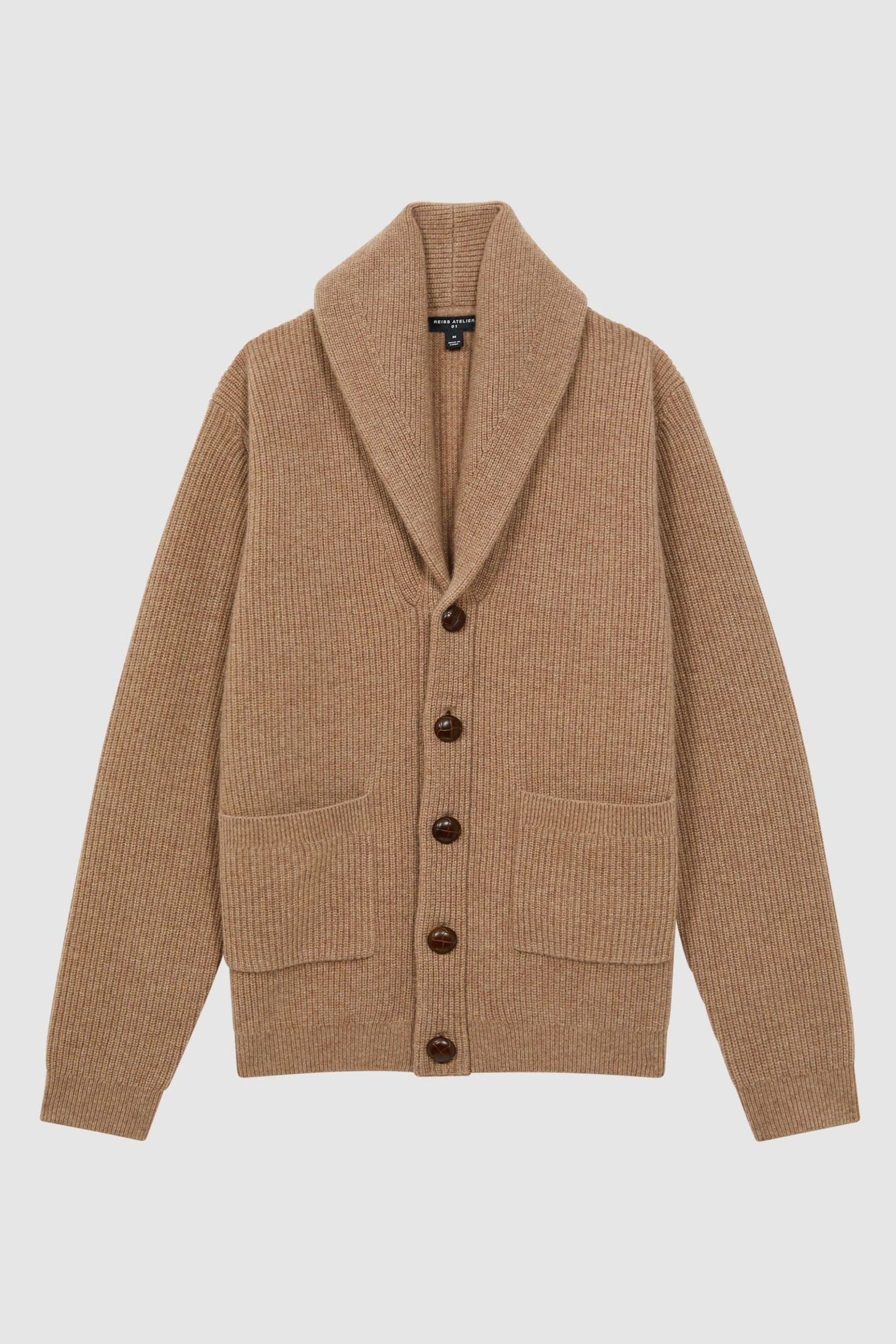 Reiss Camel King Cashmere Button-Through Cardigan - Image 2 of 7