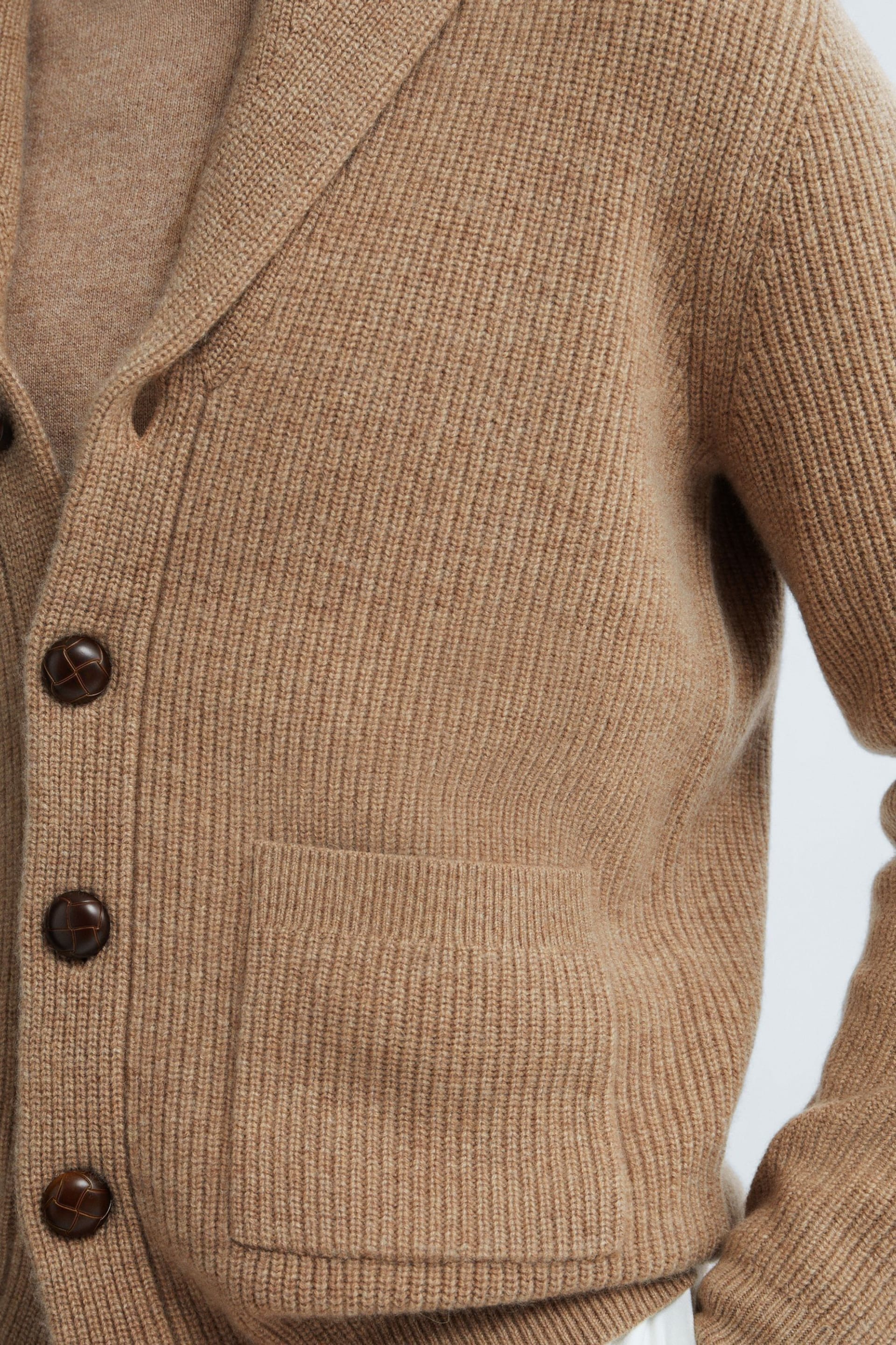 Reiss Camel King Cashmere Button-Through Cardigan - Image 4 of 7