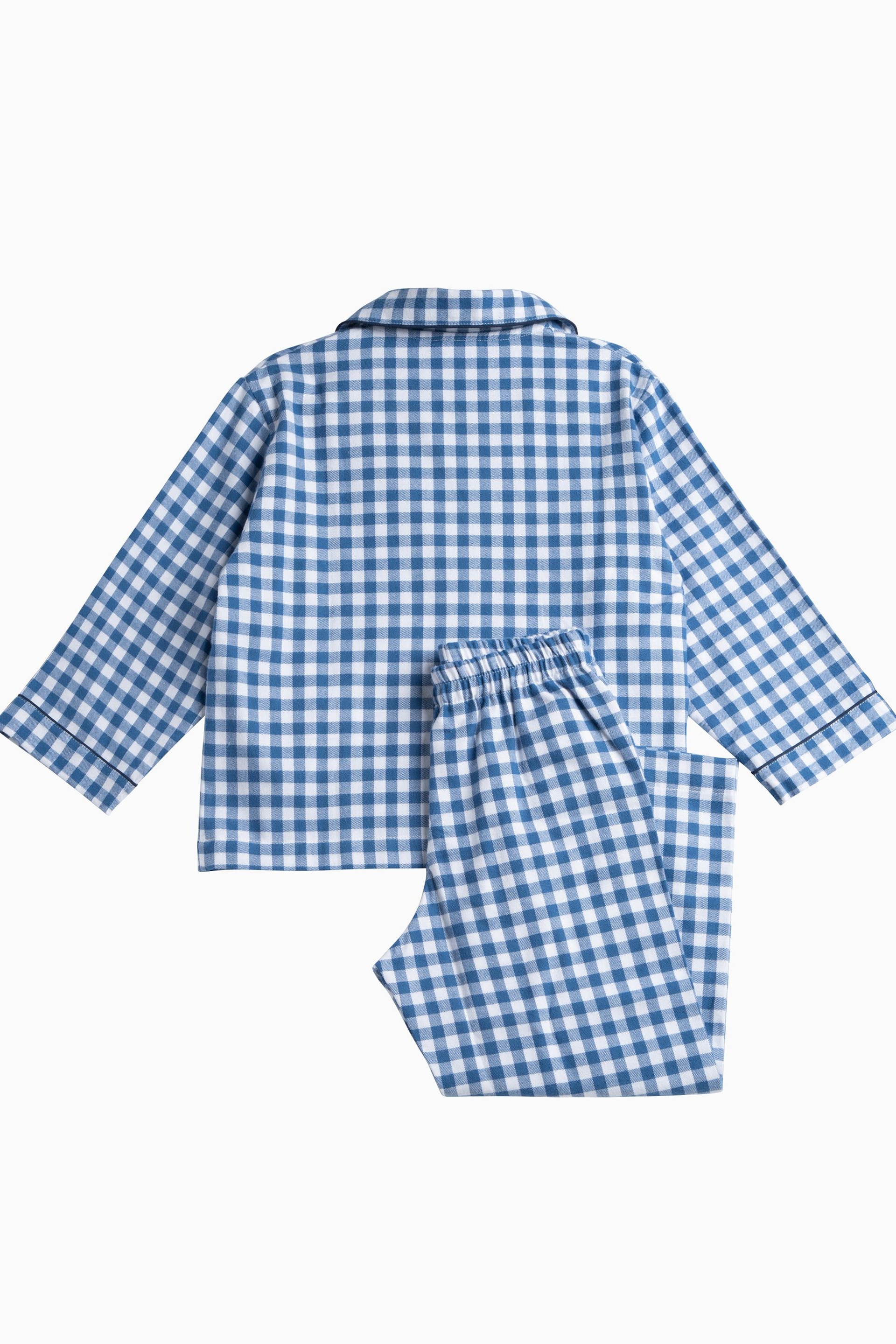 Trotters London Denim Blue Gingham Henry Car Cotton Pyjamas - Image 3 of 4
