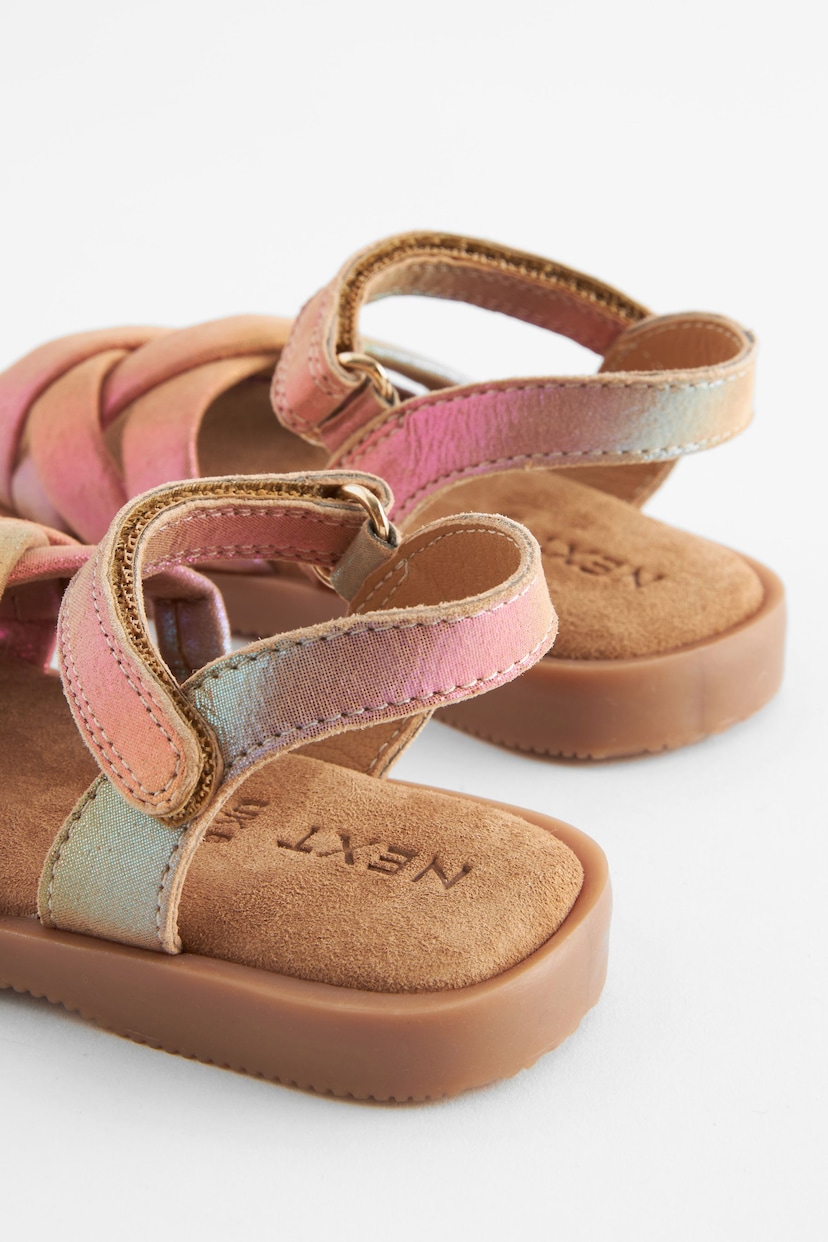 Pink Rainbow Leather Woven Sandals With Touch Fastening - Image 4 of 5