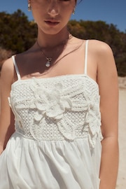 White Crochet Mix Mini Summer Dress - Image 4 of 7
