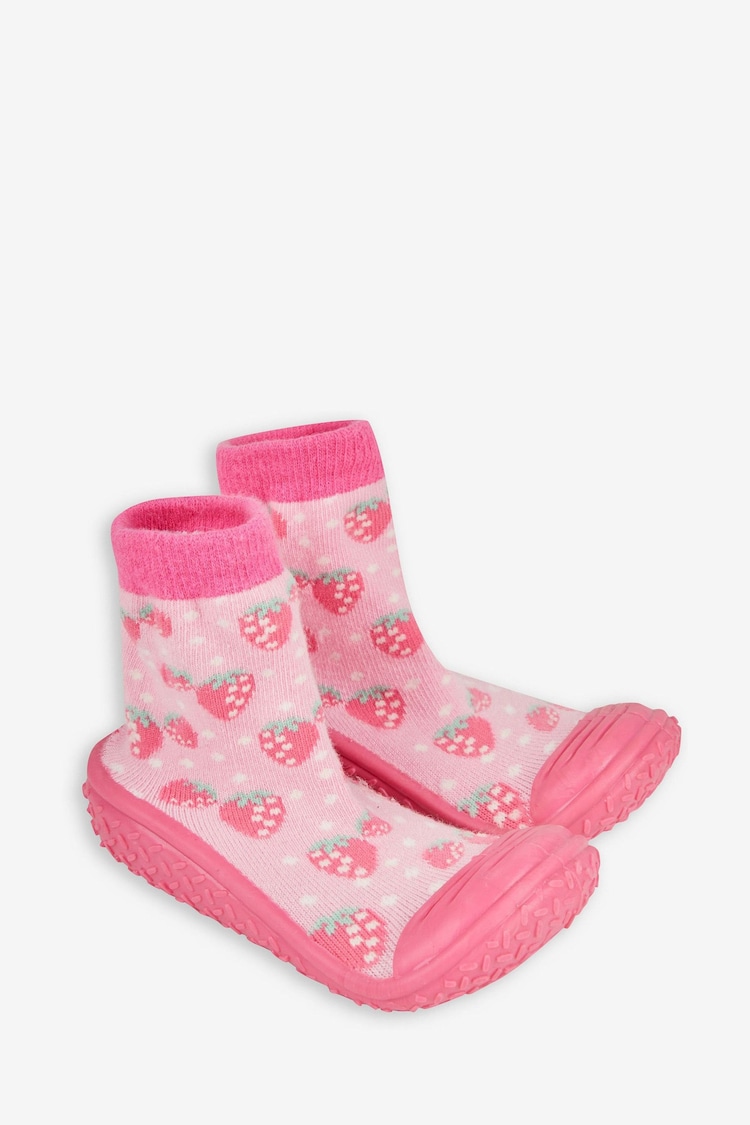 JoJo Maman Bébé Pink Strawberry Indoor Outdoor Slipper Socks - Image 1 of 4