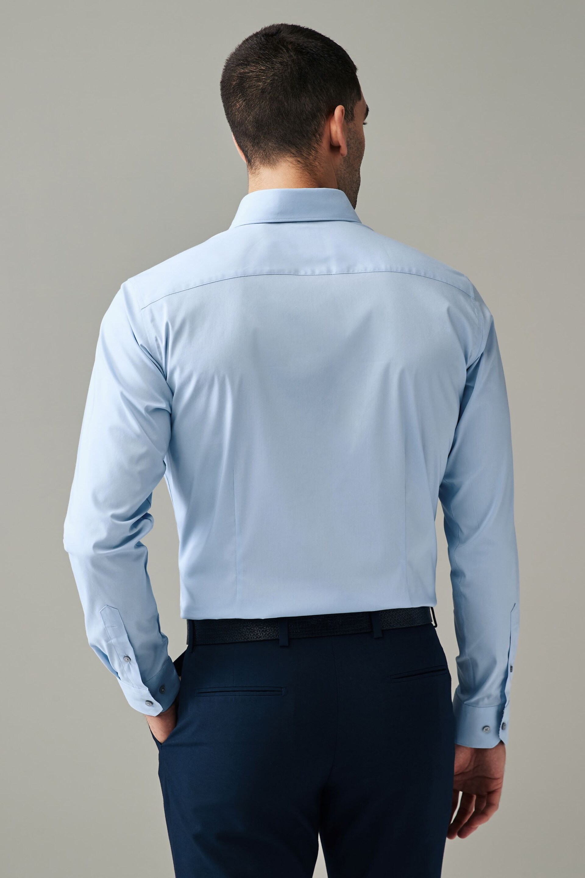 Light Blue Slim Fit Single Cuff Four Way Stretch Shirt - Image 3 of 8