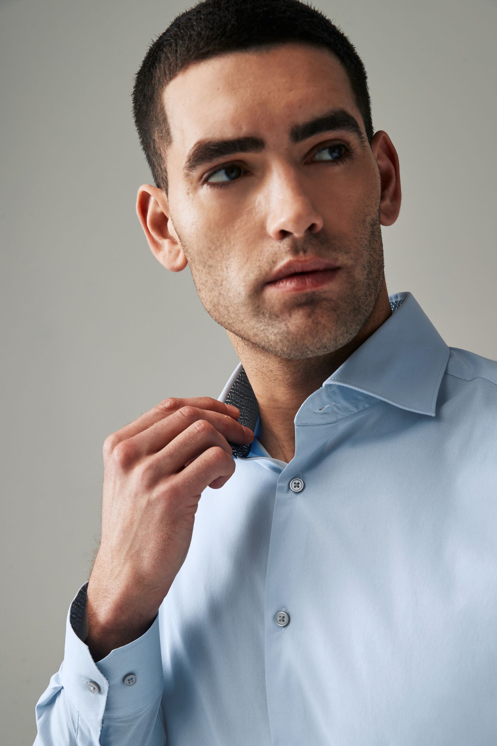 Light Blue Slim Fit Single Cuff Four Way Stretch Shirt - Image 4 of 8