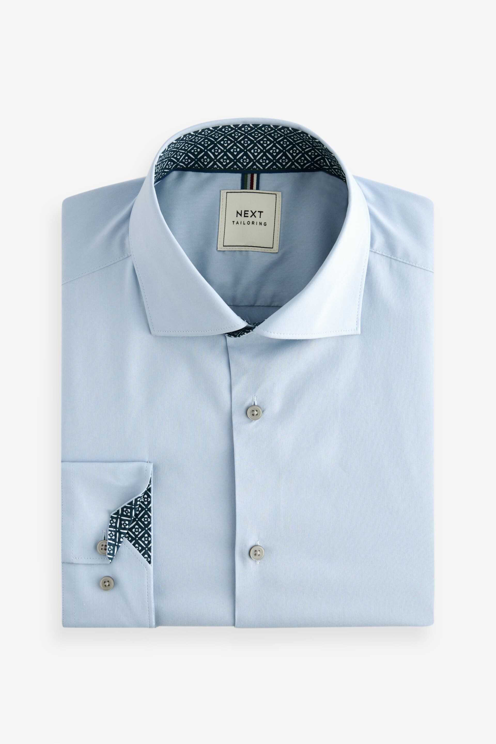 Light Blue Slim Fit Single Cuff Four Way Stretch Shirt - Image 6 of 8