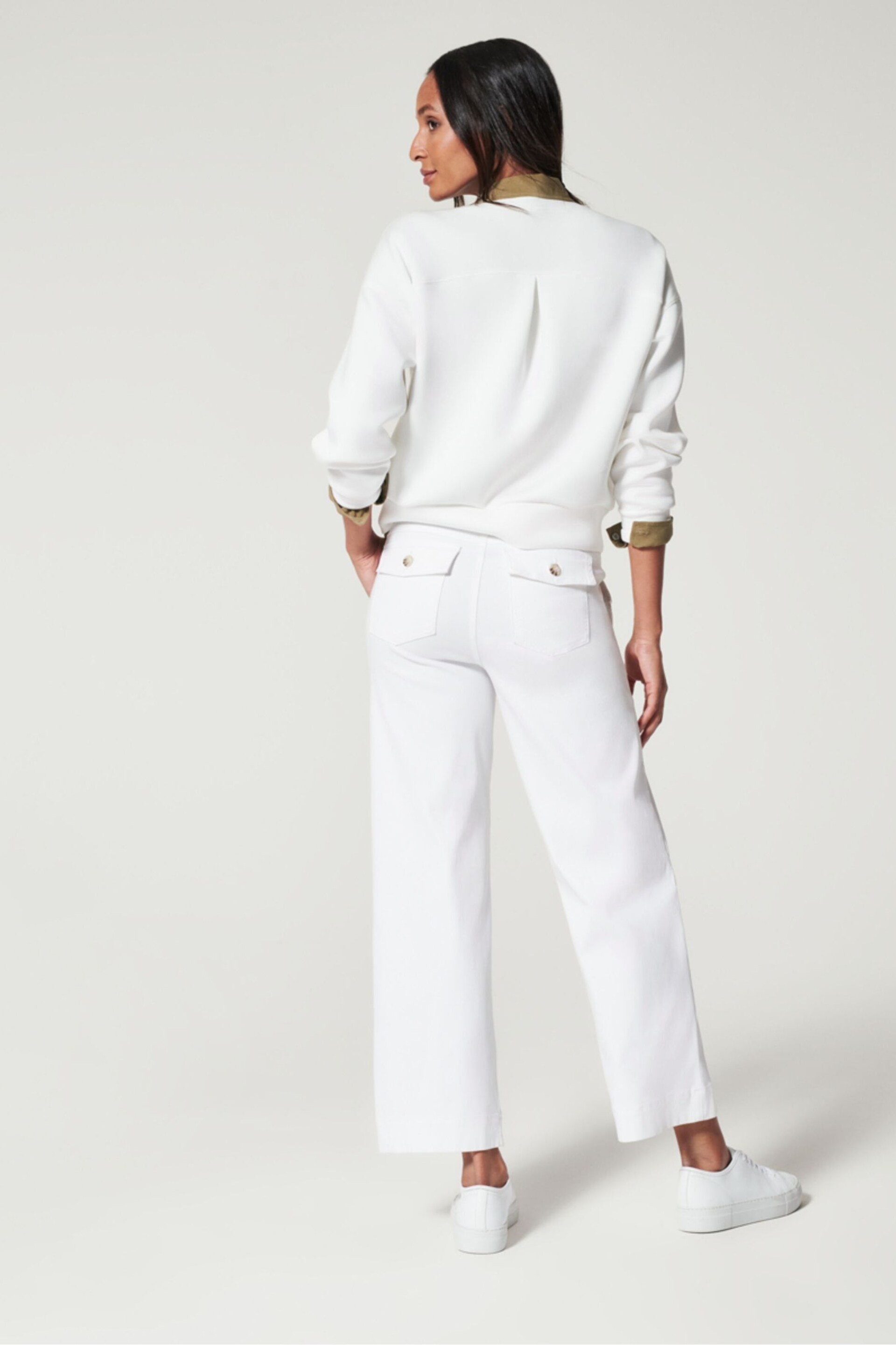 Spanx Stretch Twill Cropped Wide Leg White Trousers - Image 4 of 4