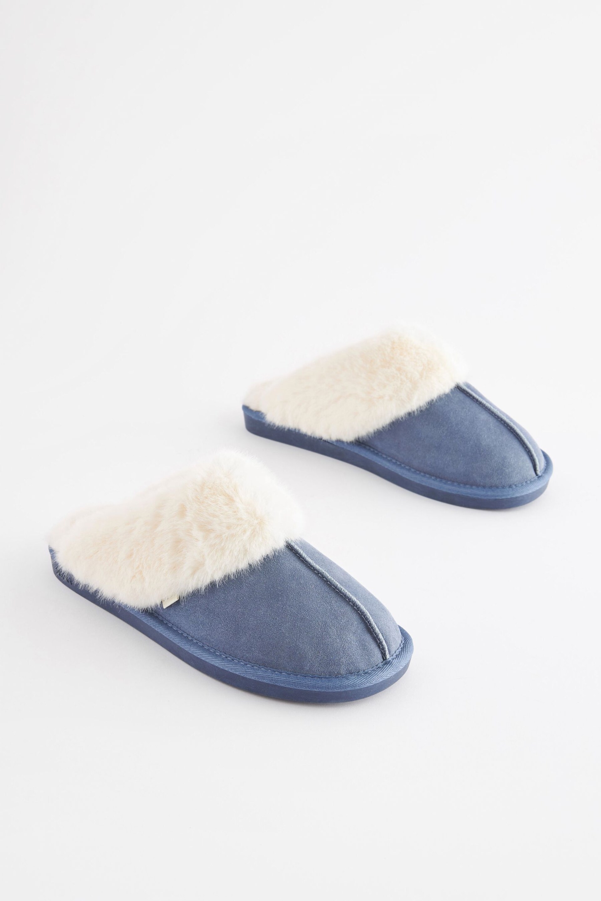 Denim Blue Suede Mule Slippers - Image 3 of 7