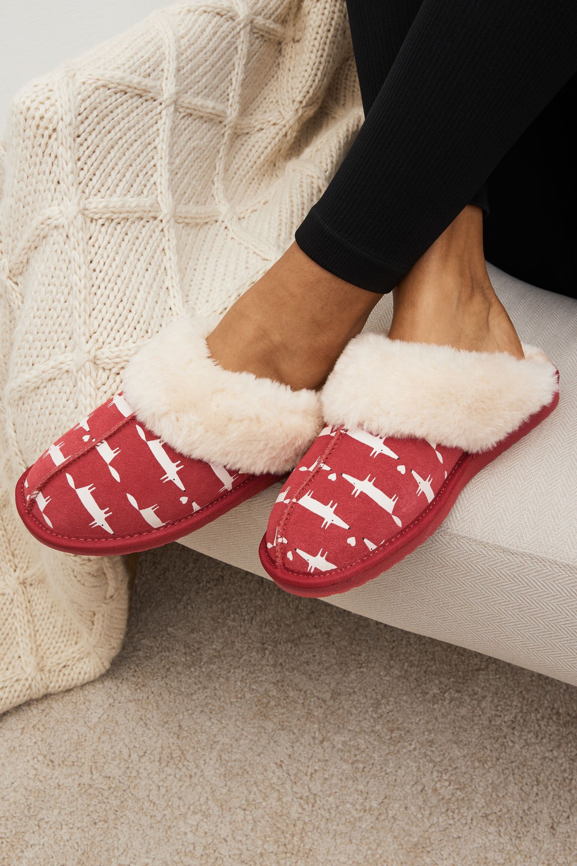 Red Scion Fox Suede Mule Slippers - Image 1 of 7