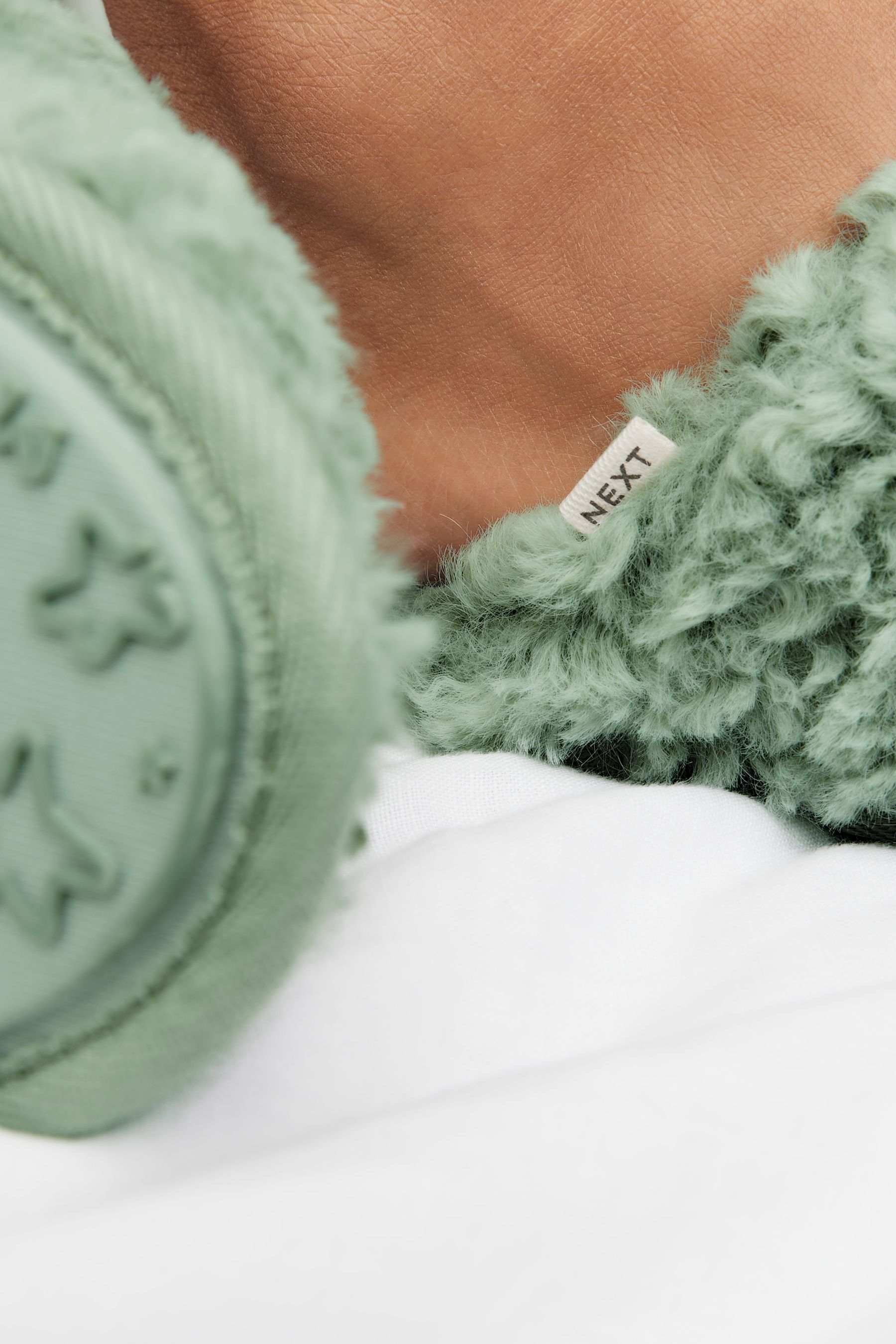 Buy Sage Green Faux Fur Crossover Slider Slippers from Next Luxembourg